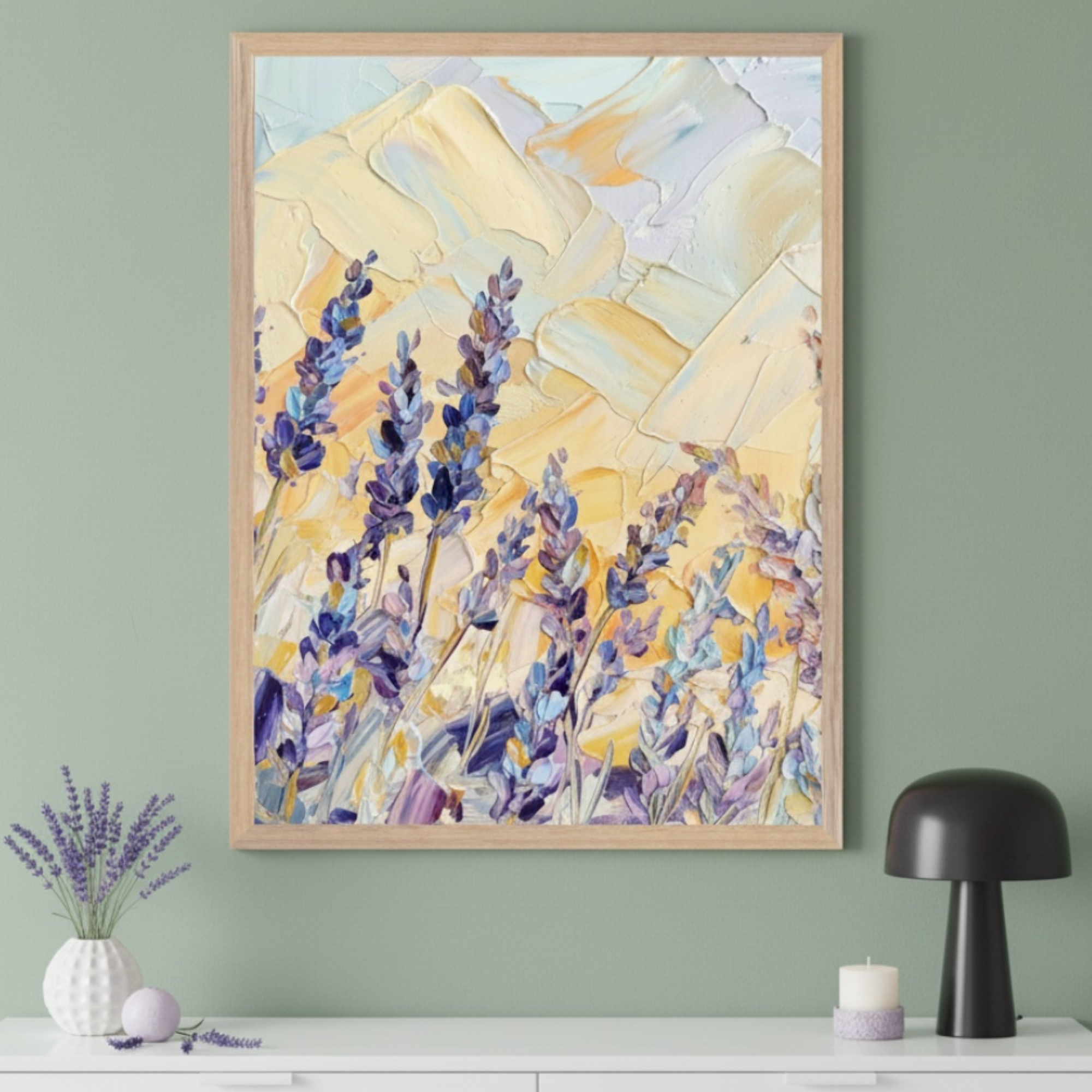 Golden Bloomscape - Lavender Framed Wall Art for Living Room, Bedroom or Office