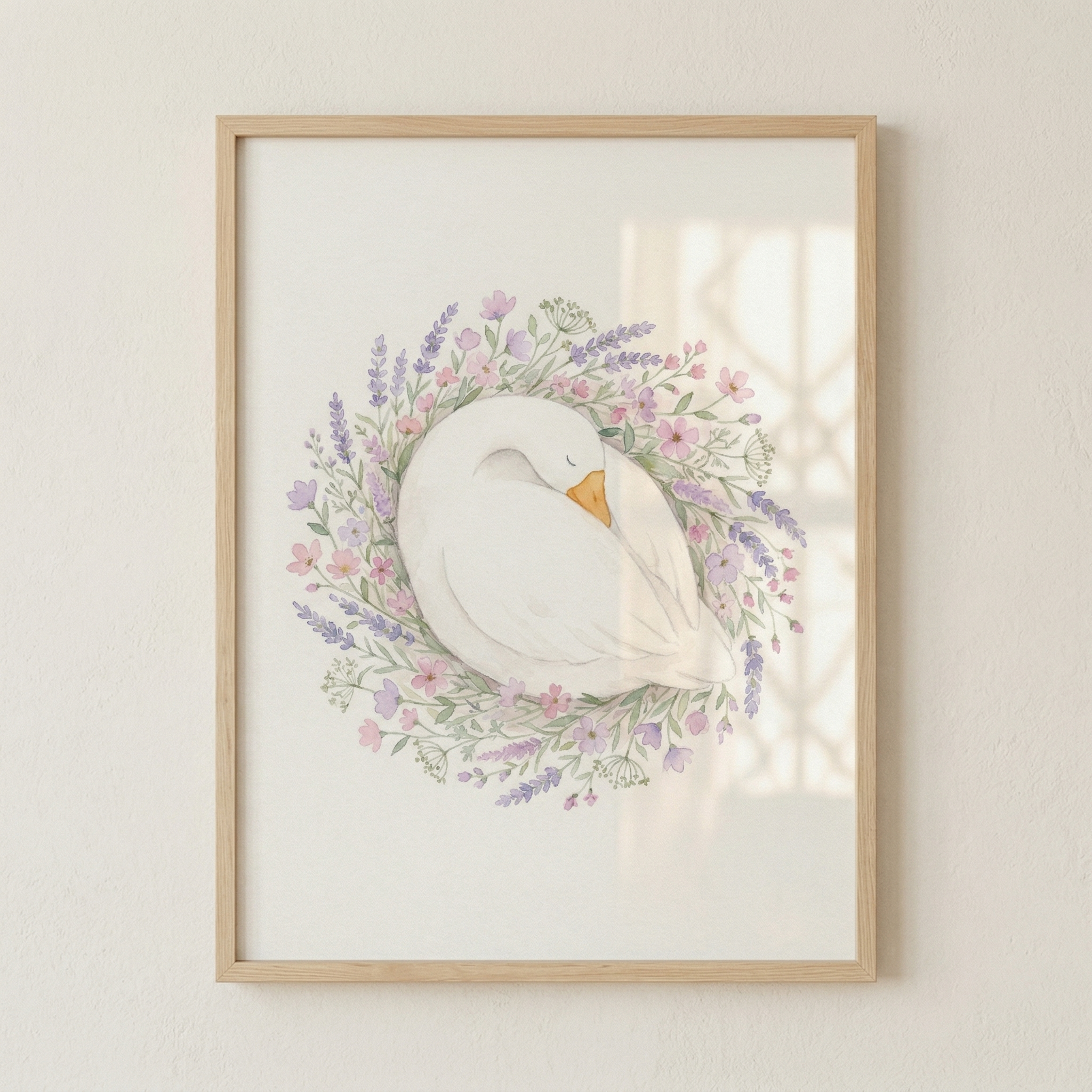 Lavender Wreath Sleeping Goose Wall Art - Sleeping Floral Goose
