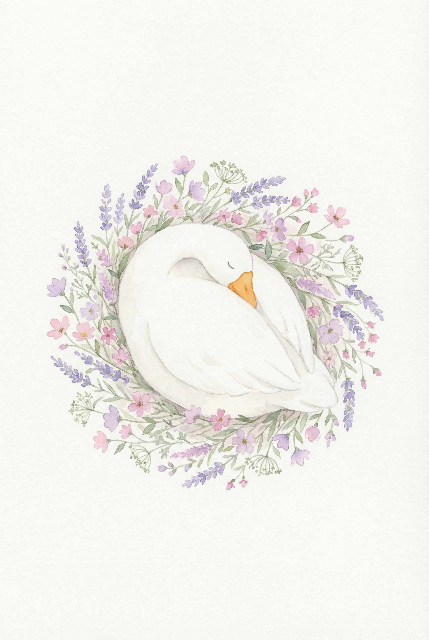 Lavender Wreath Sleeping Goose Wall Art - Sleeping Floral Goose