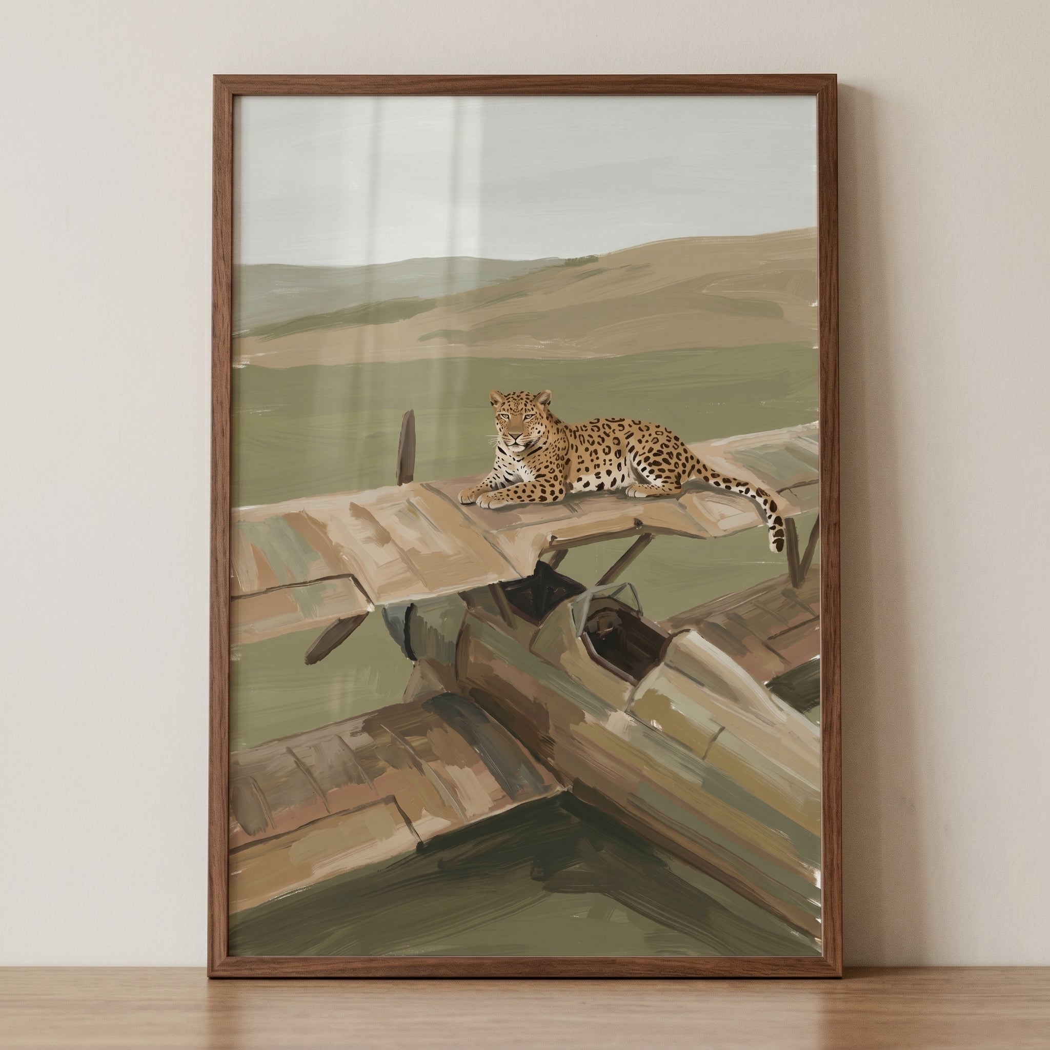 Laying On Biplane Leopard Artwork - Wingborne Predator