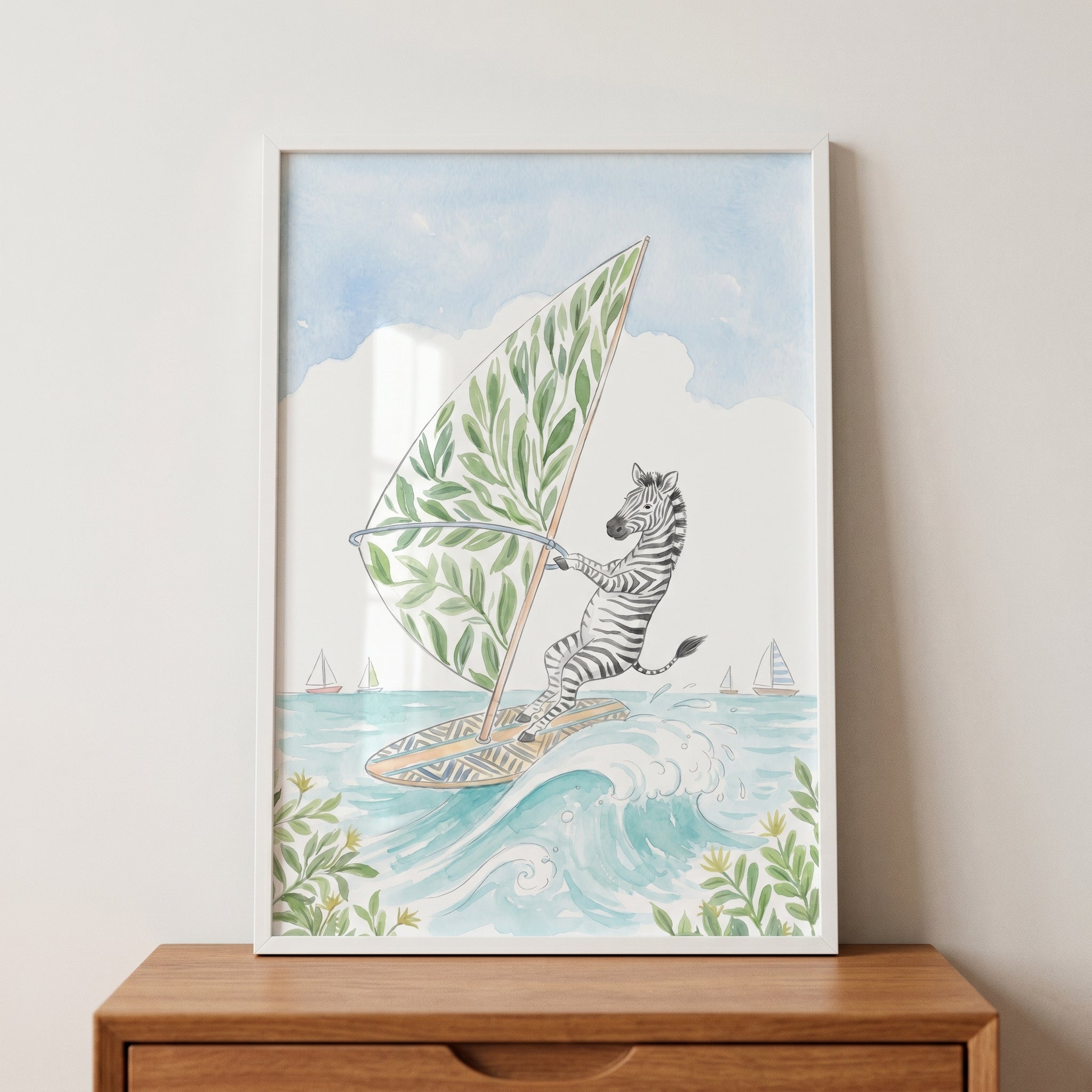 Leaf Sail Windsurfing Zebra Wall Art - Zebra Surf Breeze