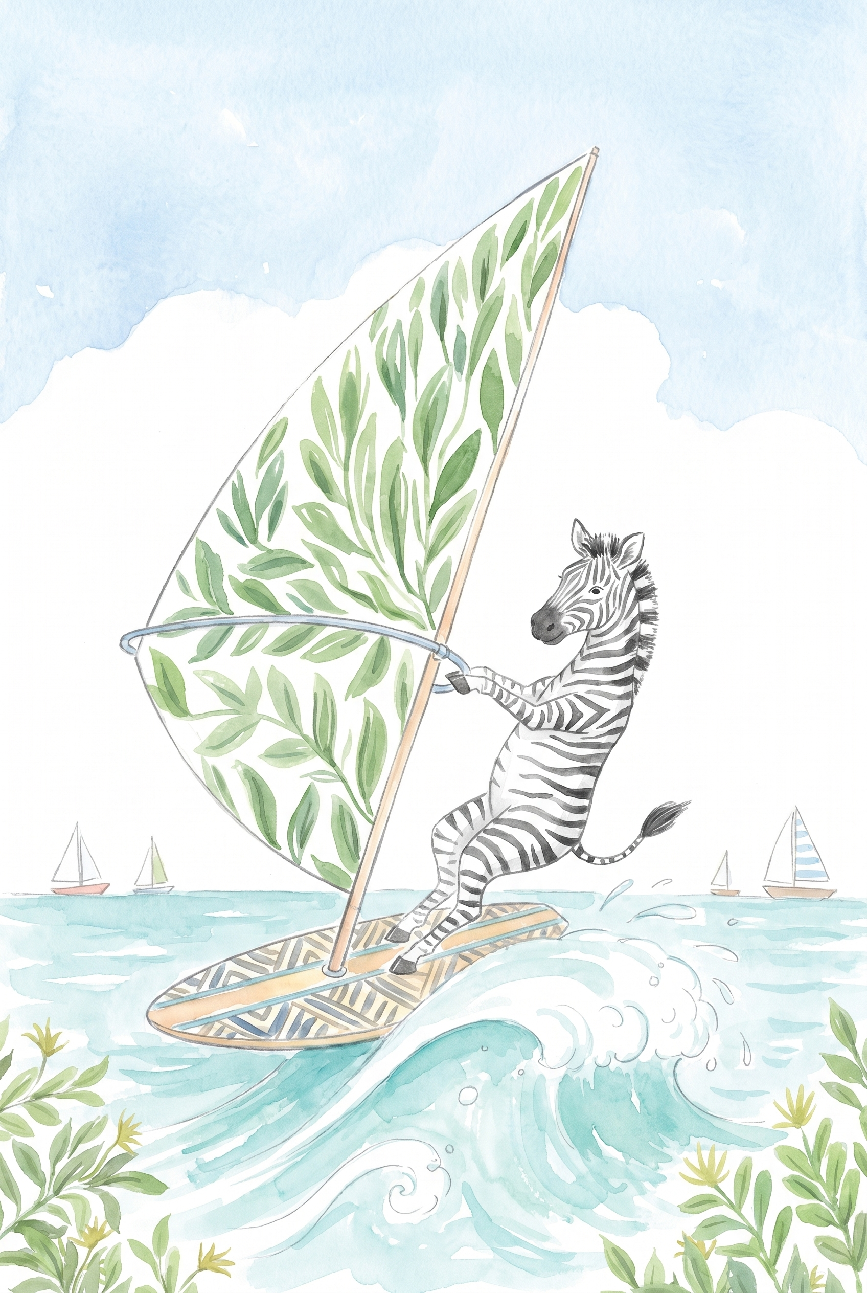Leaf Sail Windsurfing Zebra Wall Art - Zebra Surf Breeze