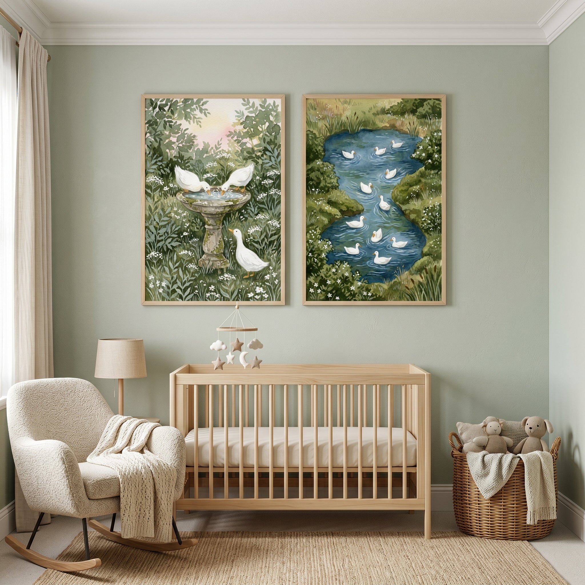 Leafy Garden White Duck Wall Art Set of 2 - Serene Duck Oasis