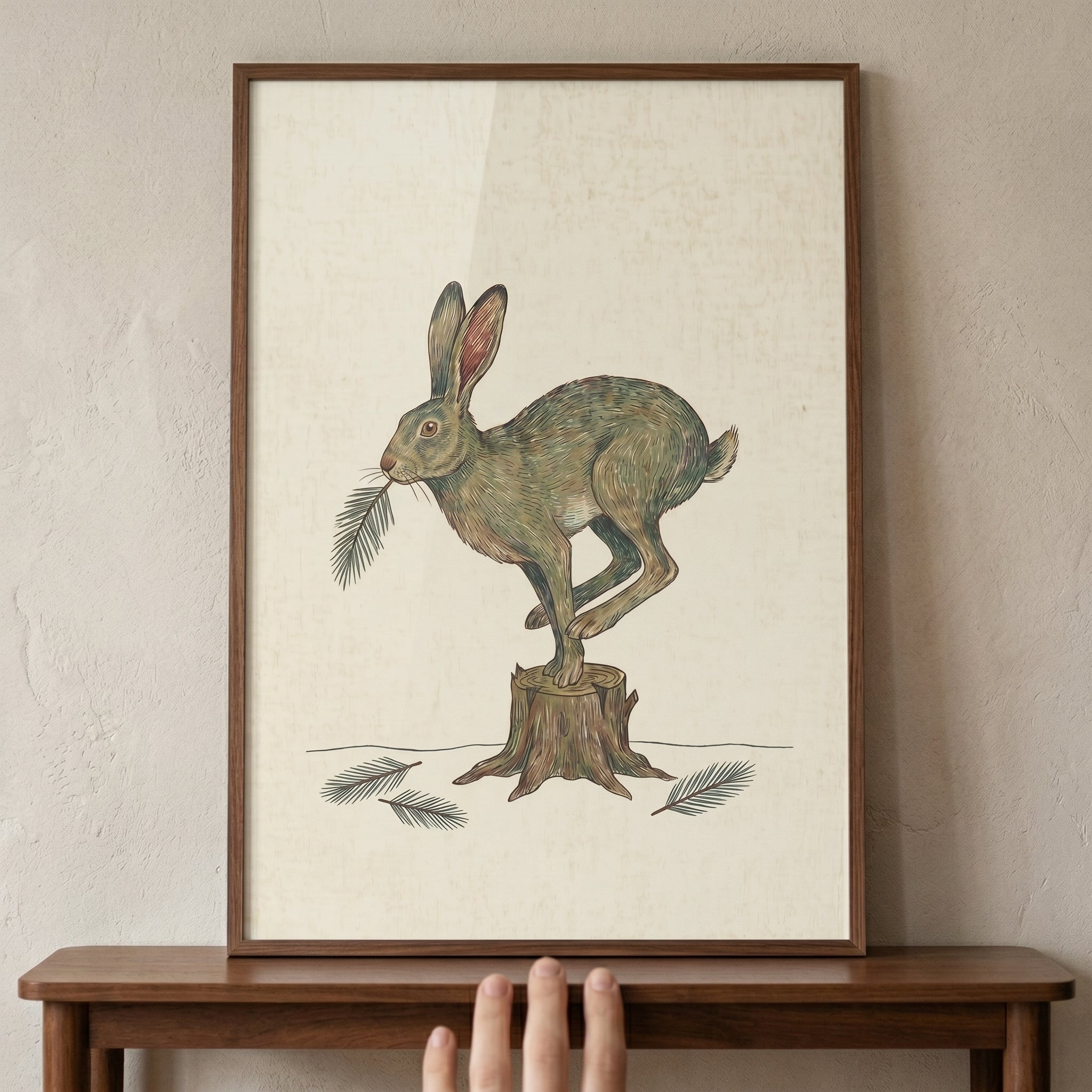Leaping Pine Needle Hare Wall Art - The Forest Hare