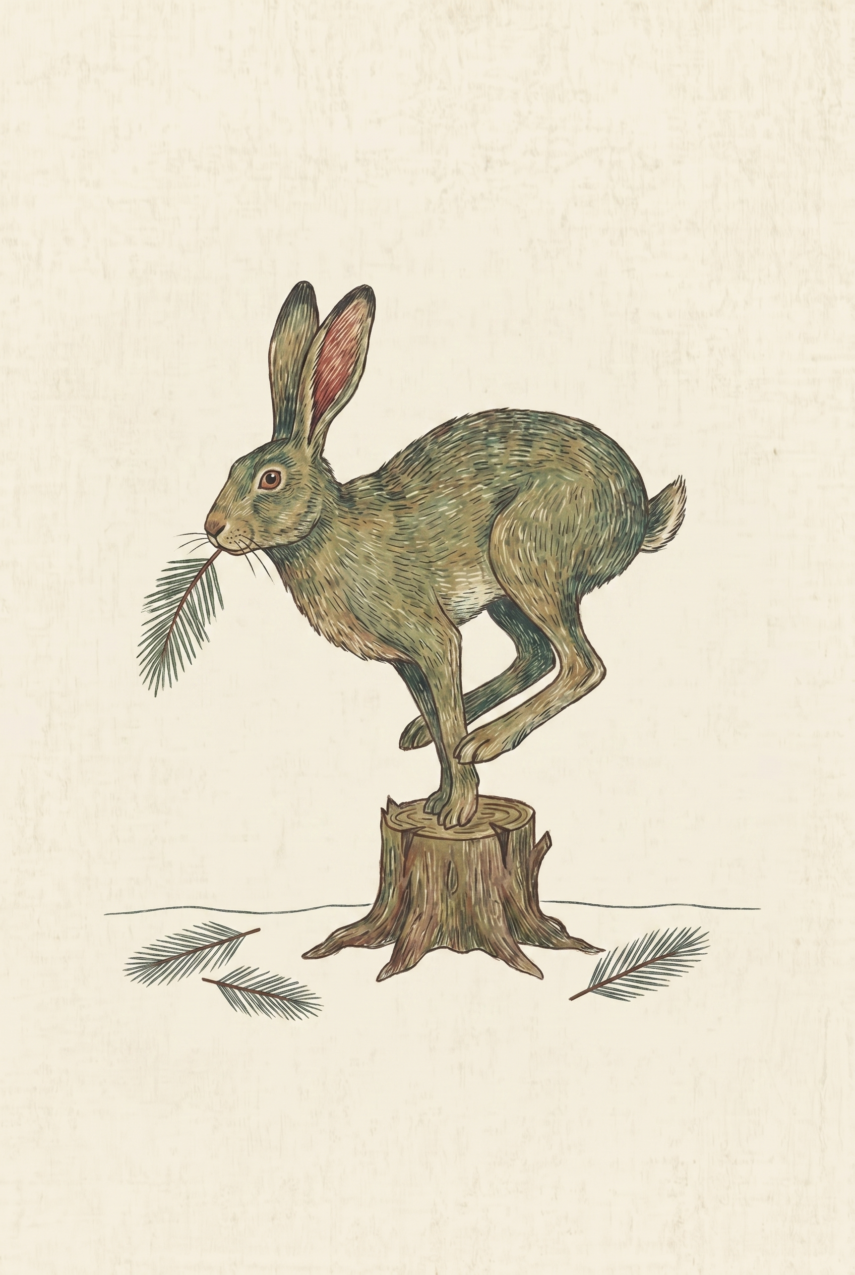 Leaping Pine Needle Hare Wall Art - The Forest Hare
