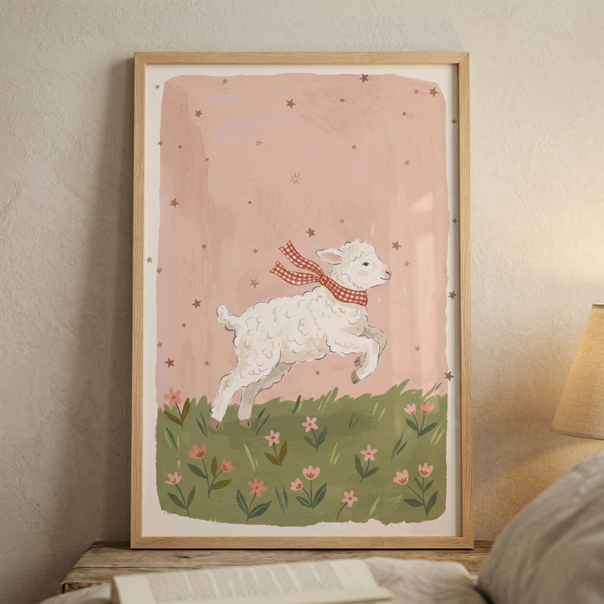 Leaping White Lamb Wall Art - Little Starry Lamb