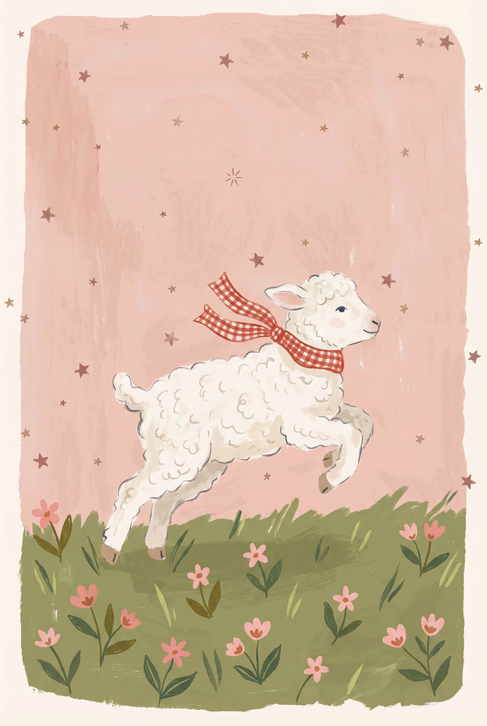 Leaping White Lamb Wall Art - Little Starry Lamb