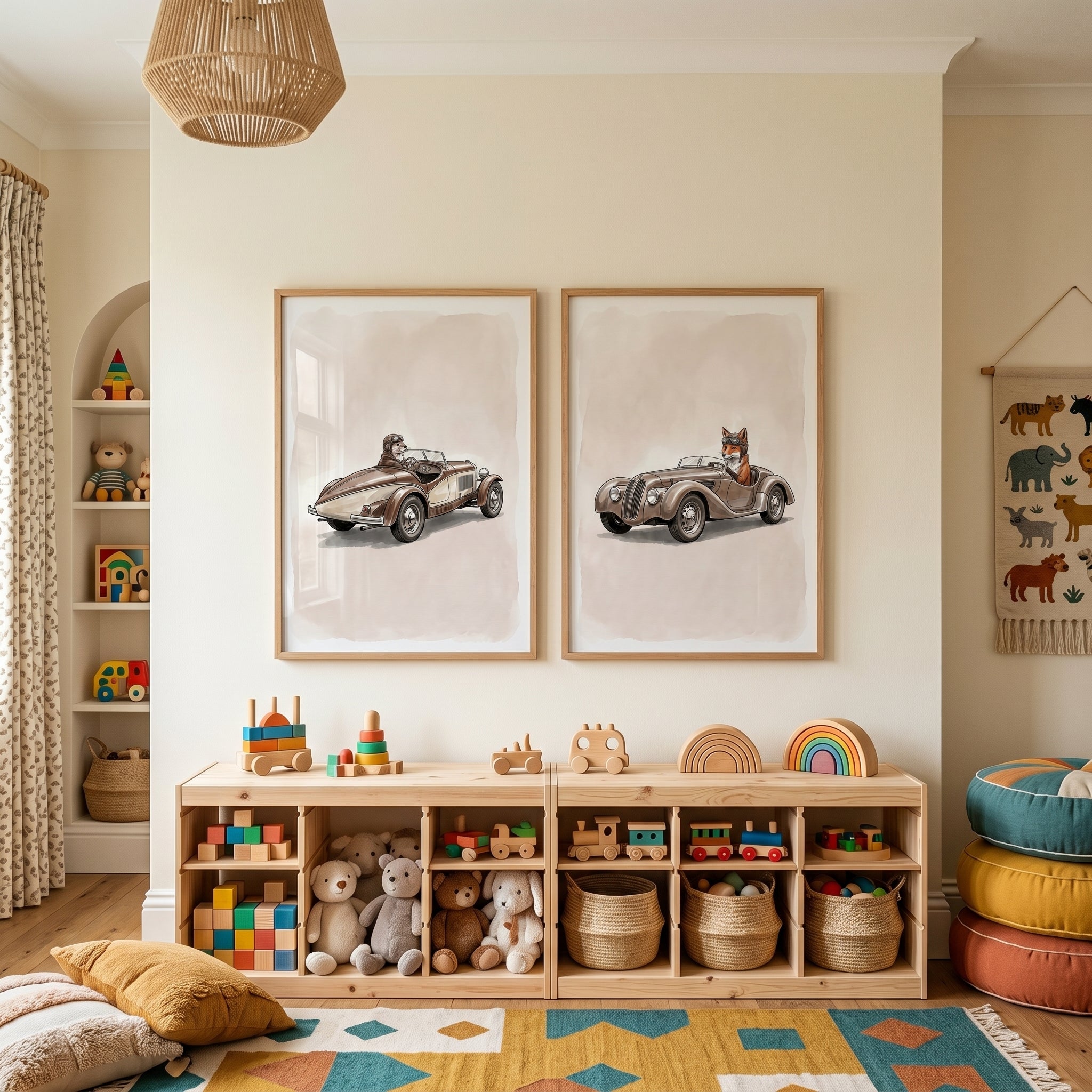 Leather Cap Driving Animal Wall Art Set of 2 - Retro Roadster Friends