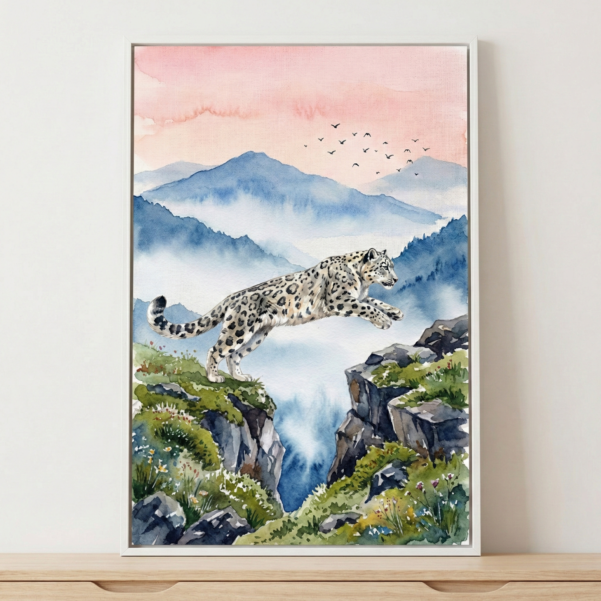 Leopard Kids Room Wall Art - Snow Leopard Leap