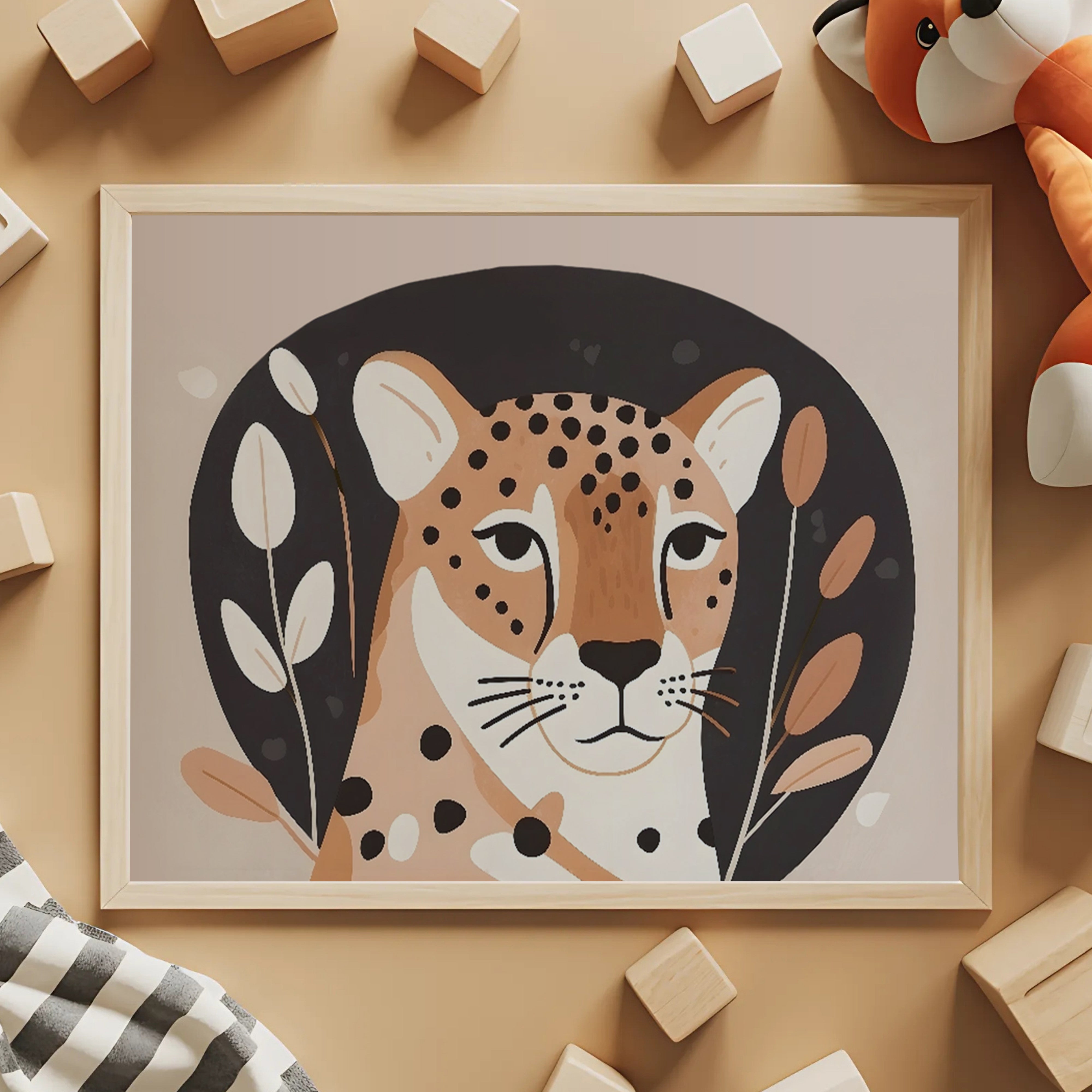 Cheetah Wall Art for Nursery, Playroom or Kids Bedrooms - Modern Jungle Animal Decor - Cheetah Chic