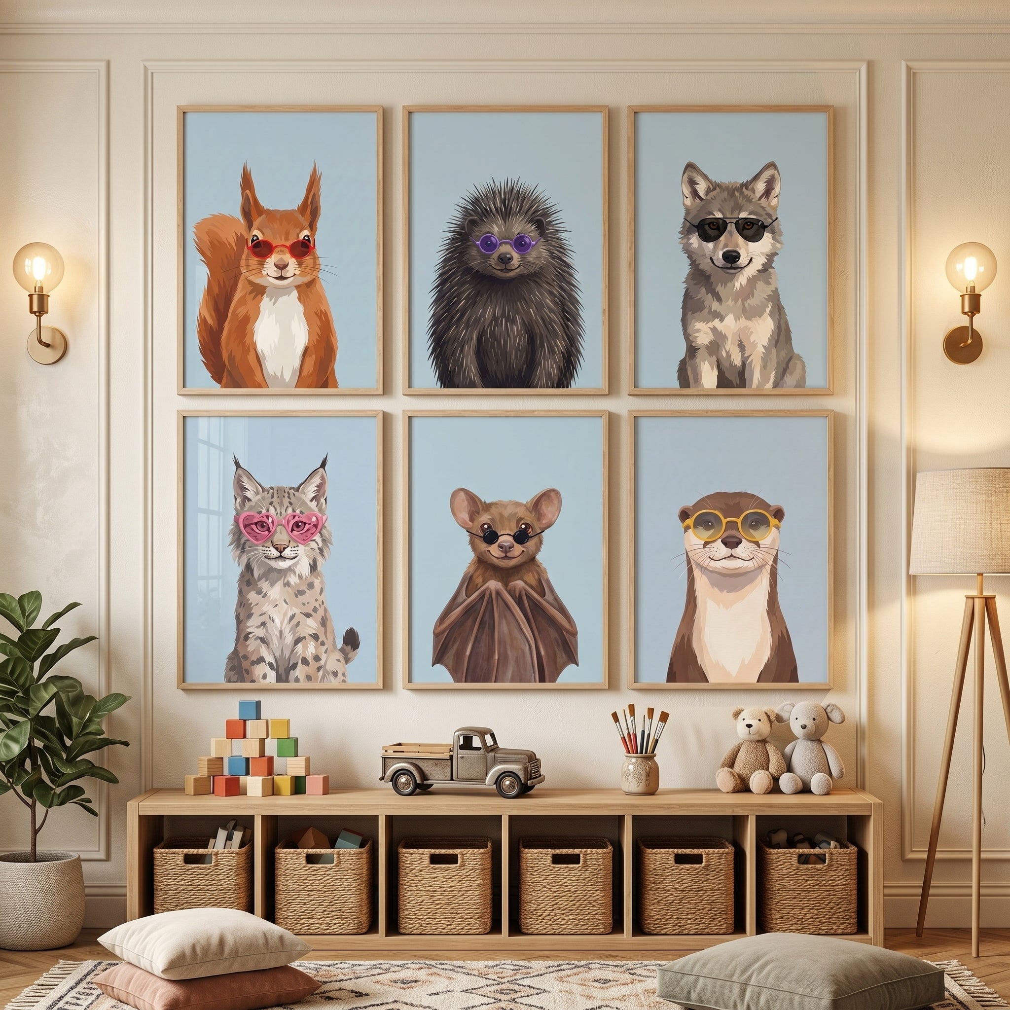 Light Blue Sunglass Animal Print Set of 6 - Shady Forest Friends