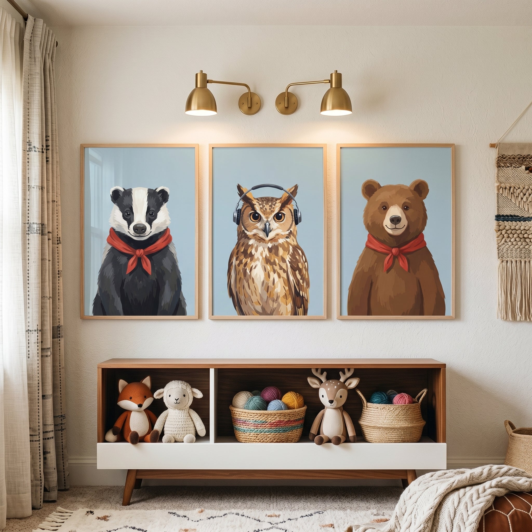Light Blue Woodland Animal Wall Art Set of 3 - Woodland Buddy Trio