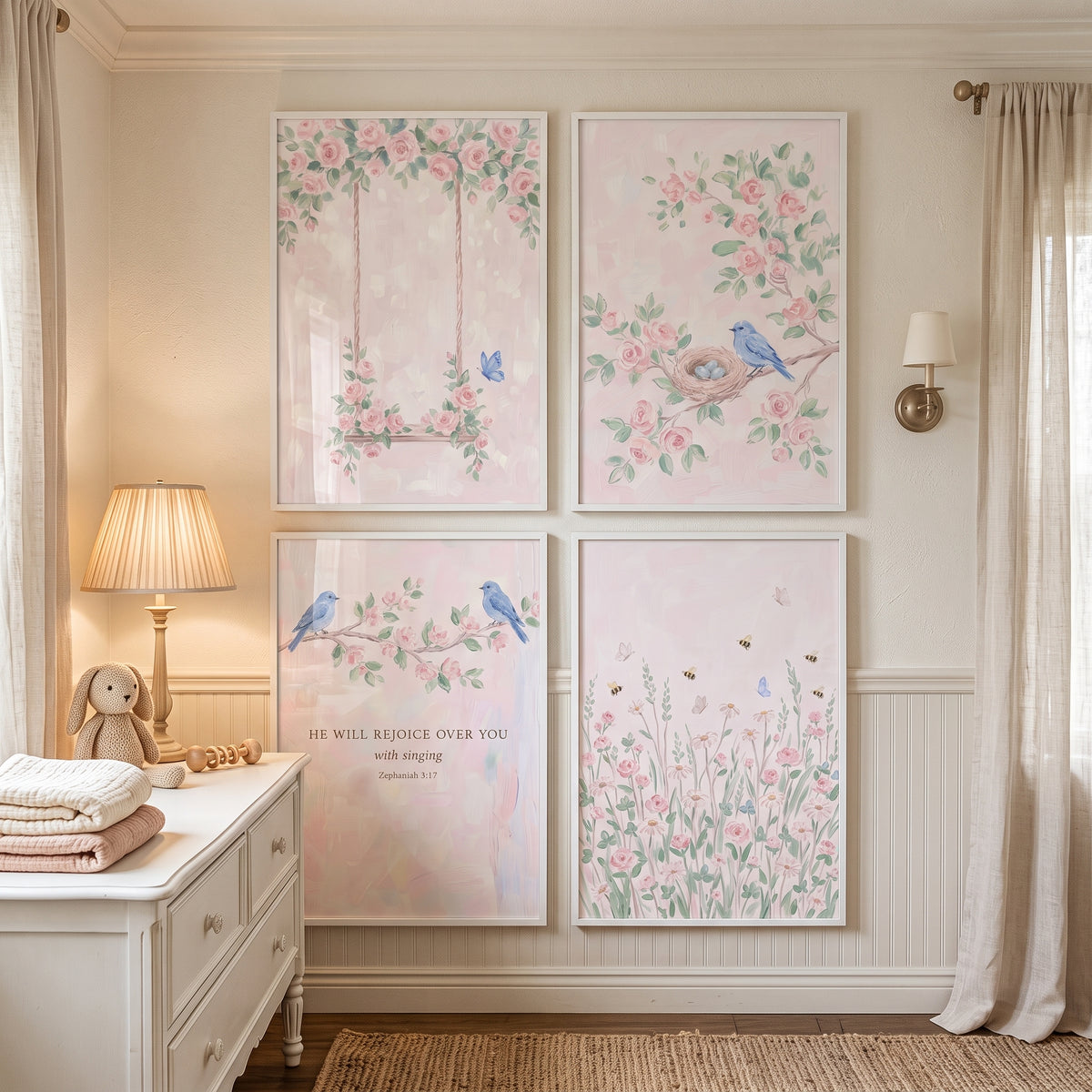 Light Blush Garden Wall Art Set of 4 - Sacred Spring Blooms