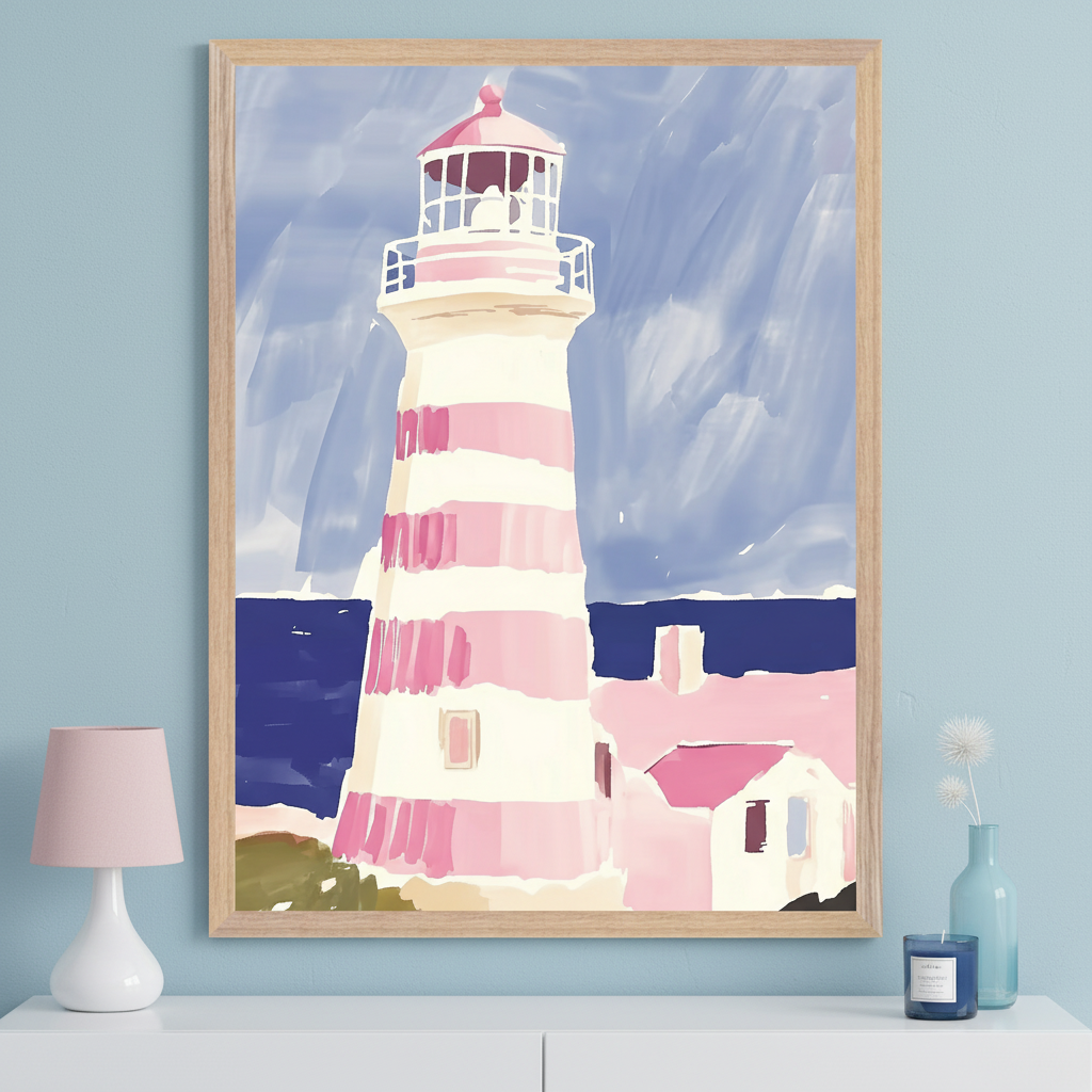 Blush Harbor - Lighthouse Wall Art for Living Room, Bedroom or Office