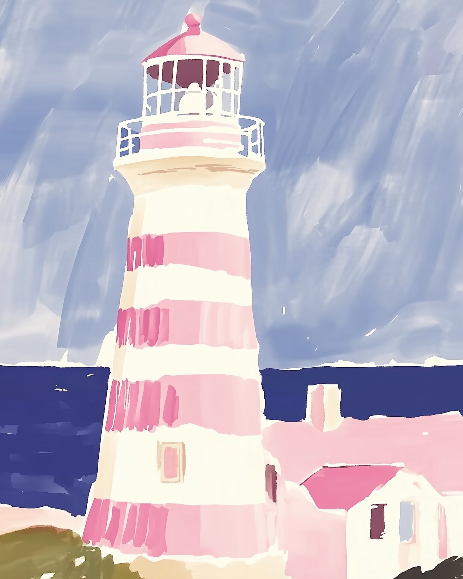 Blush Harbor - Lighthouse Wall Art for Living Room, Bedroom or Office