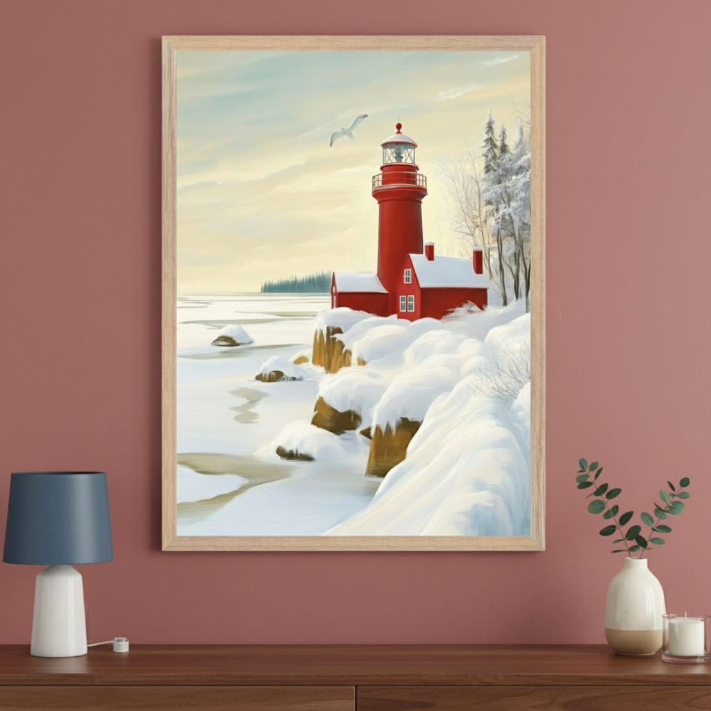 Icy Solitude - Lighthouse Wall Art for Living Room, Bedroom or Office