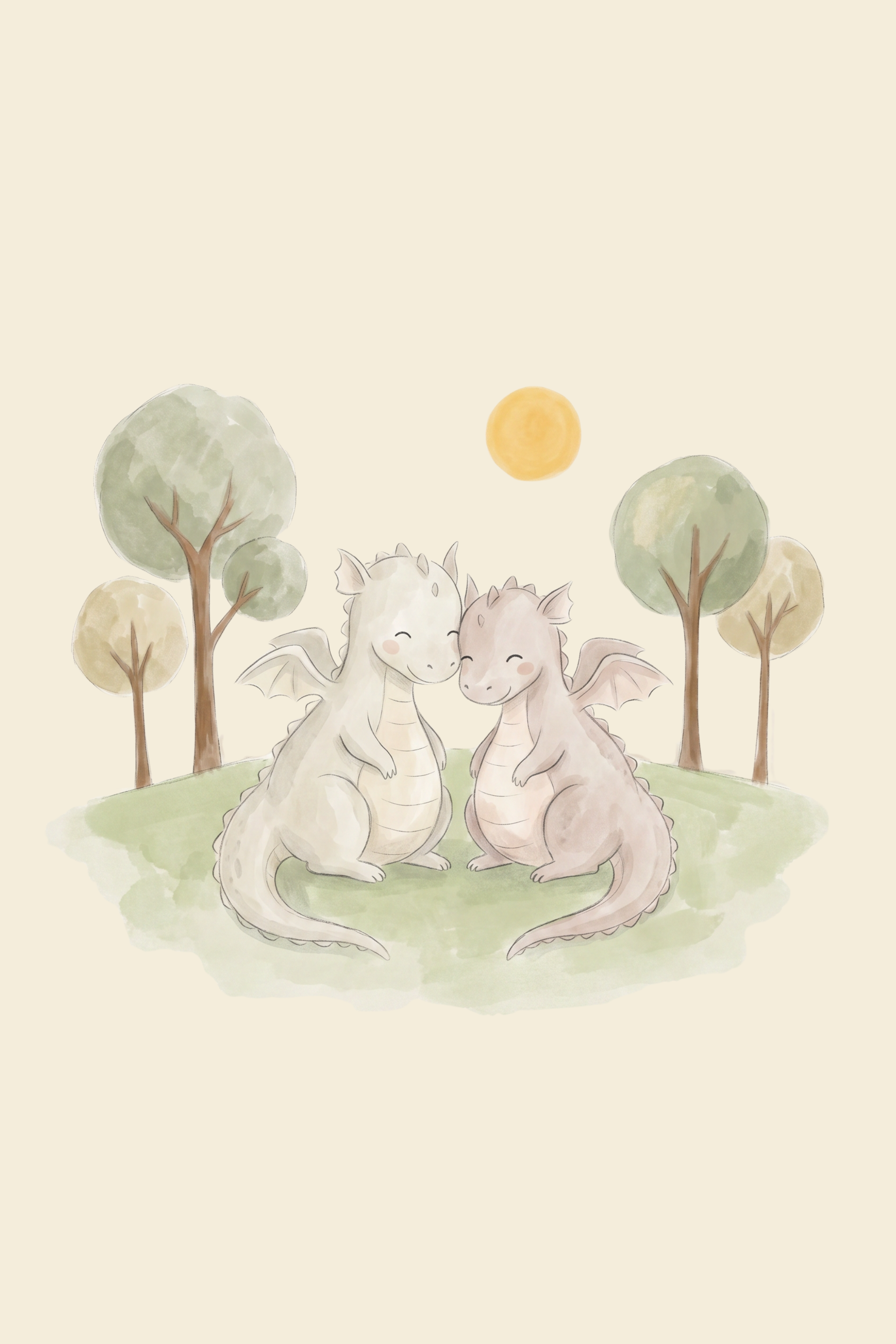 Lilac Cream Baby Dragons Wall Art - Sweet Dragon Friends