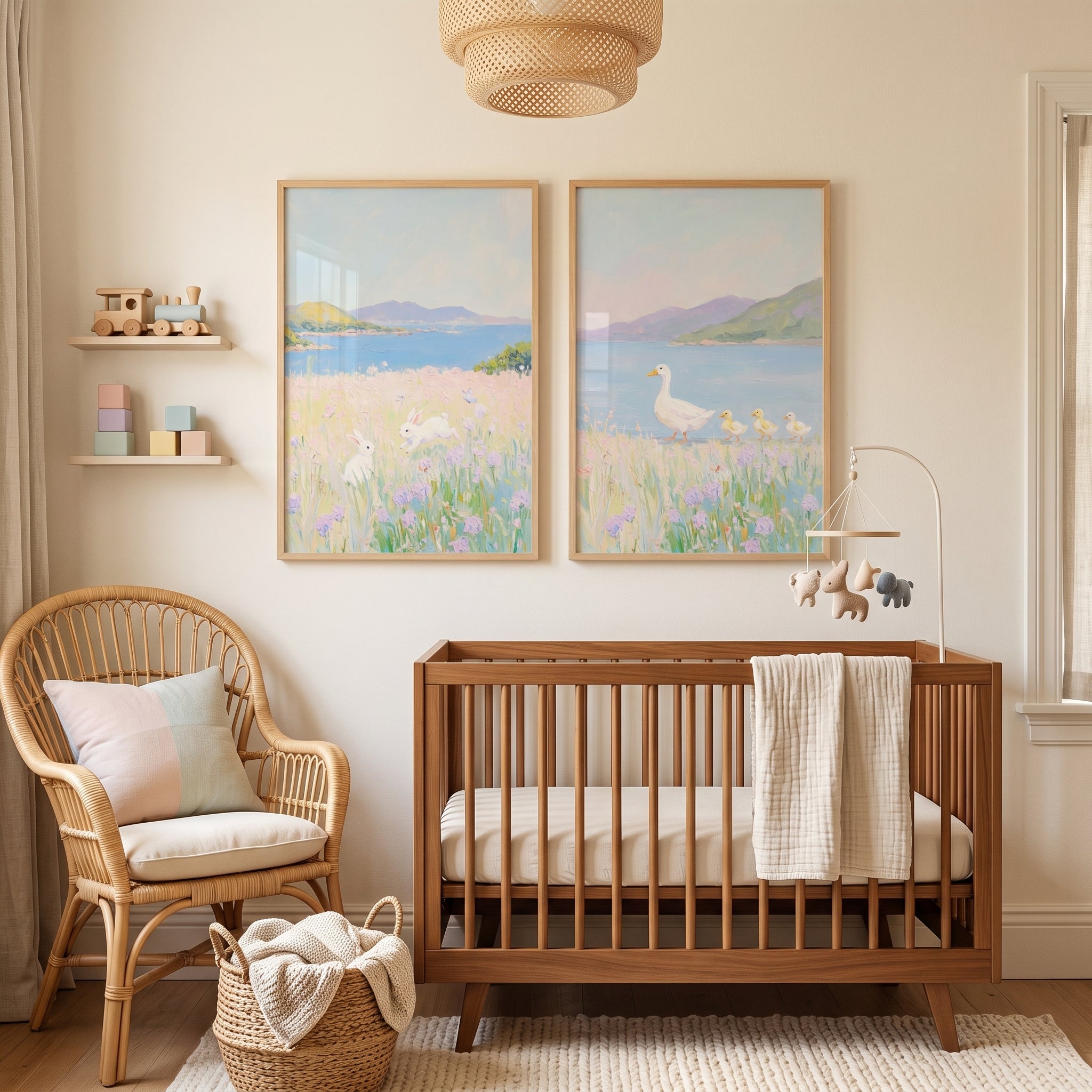 Lilac Wildflower Meadow Coastal Wall Art Set of 2 - Pastel Lakeside Peace