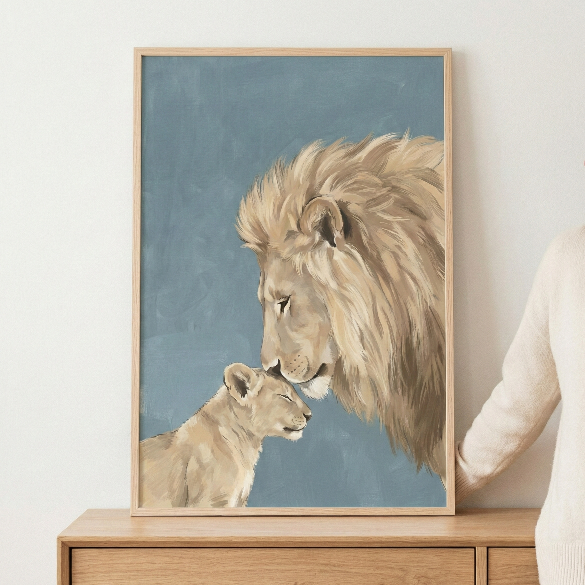Lion And Cub Safari Nursery Wall Art - Gentle Lion Bond