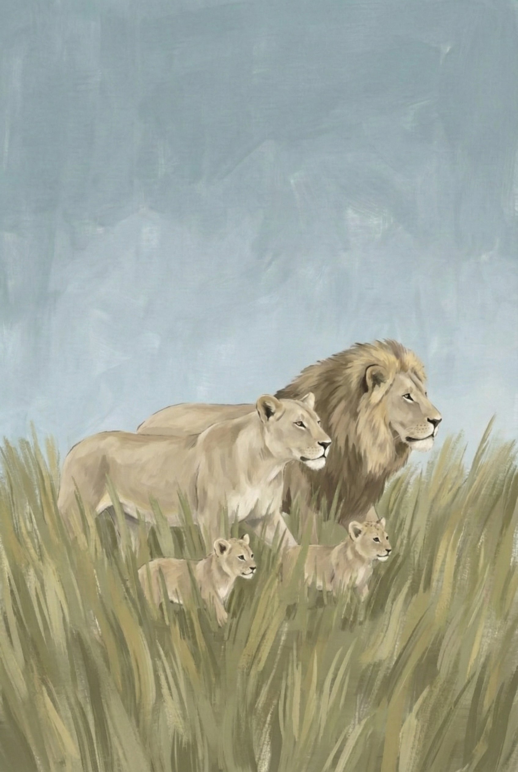Lion Family Soft Neutral Tones Wall Art - Savannah Family Pride