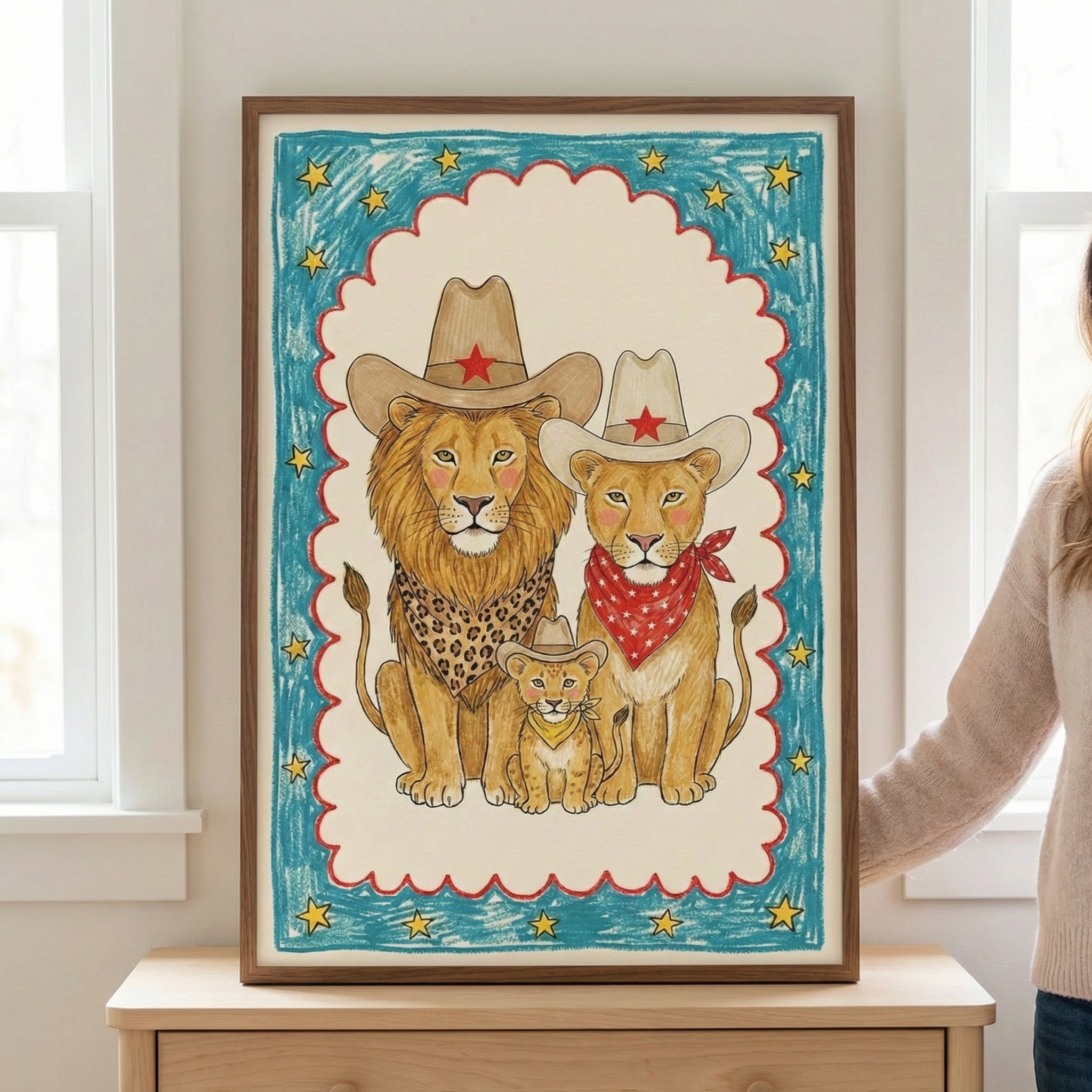 Roaring Ranchers - Lions Framed Wall Art for Nursery, Playroom or Kids Bedrooms