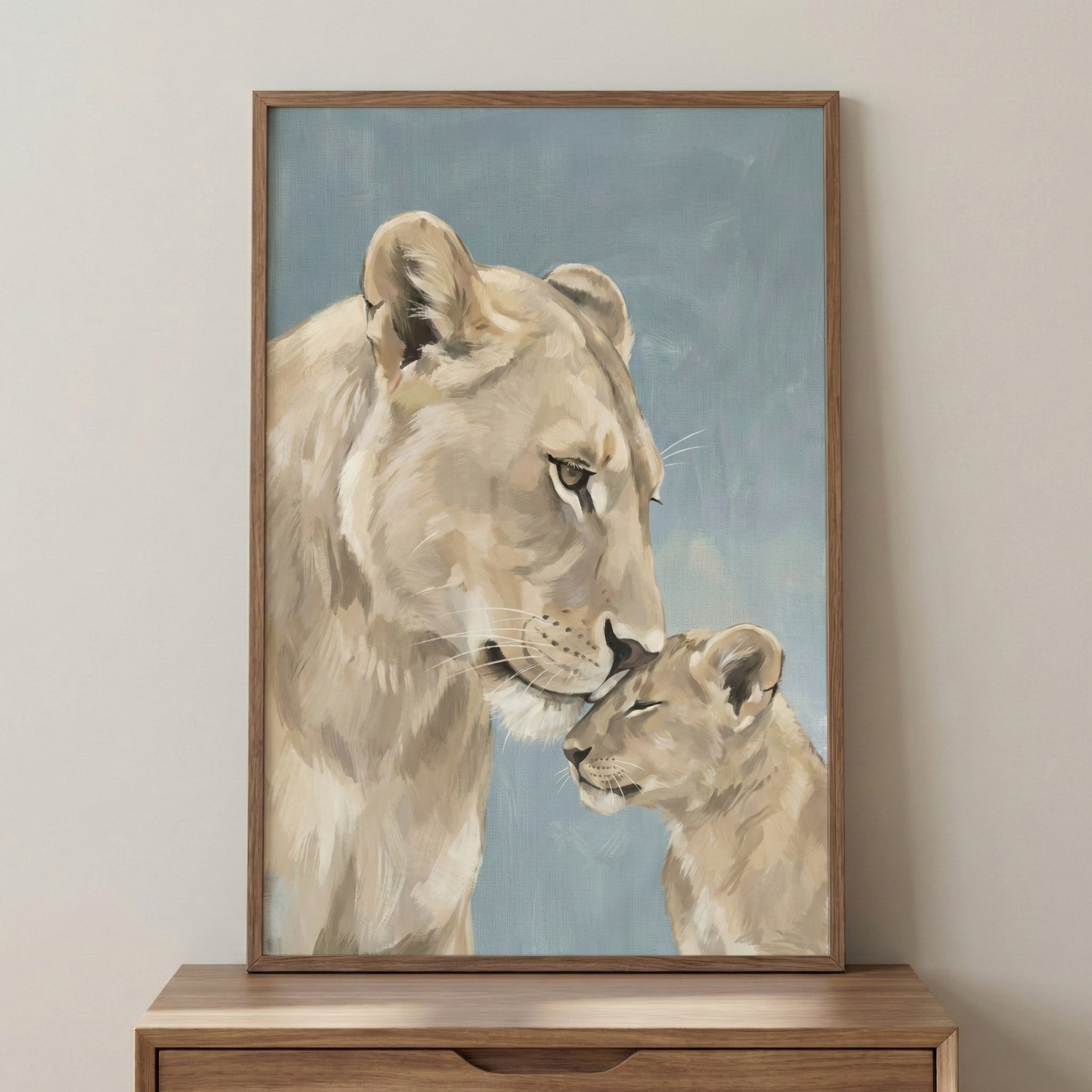 Lioness And Cub Watercolor Style Wall Art - Maternal Wild Grace