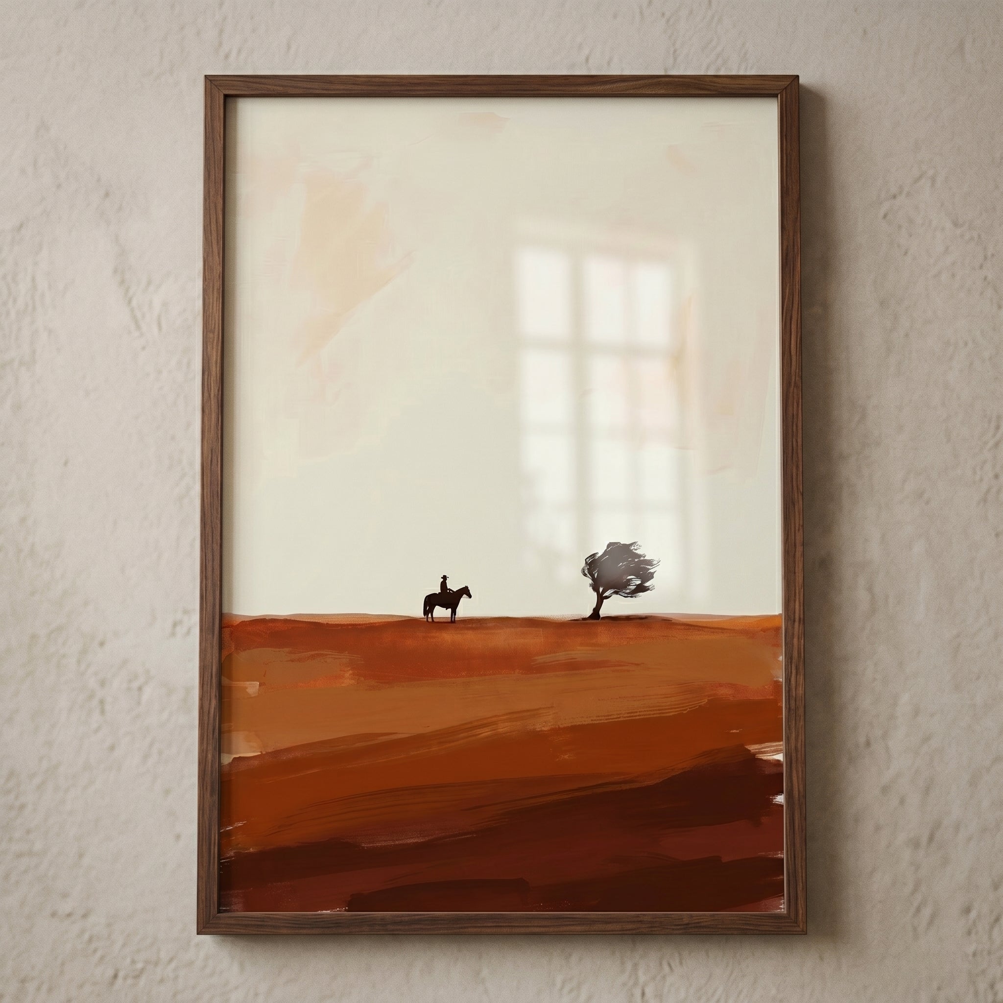Lone Windswept Desert Tree Wall Art - Crimson Horizon
