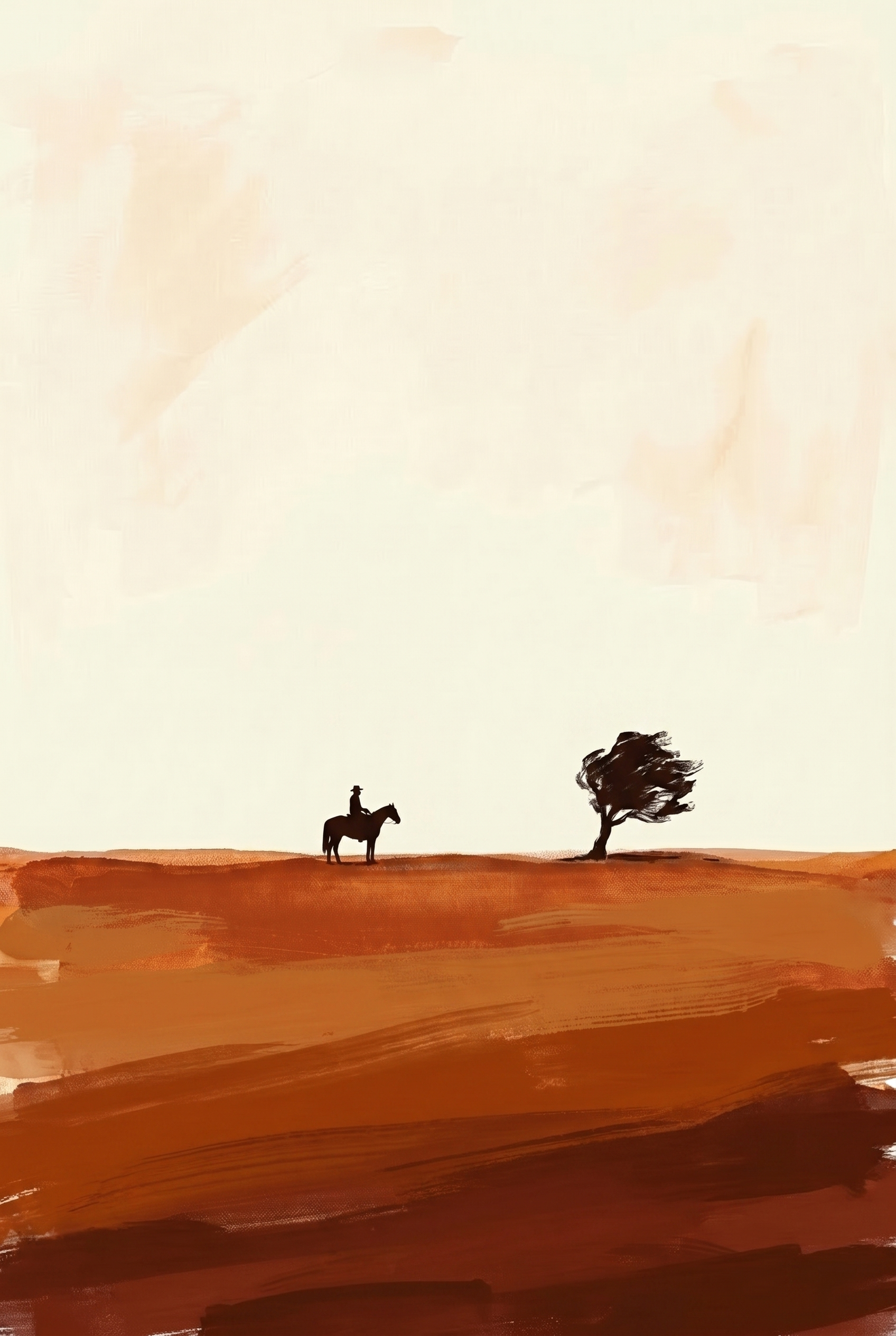 Lone Windswept Desert Tree Wall Art - Crimson Horizon