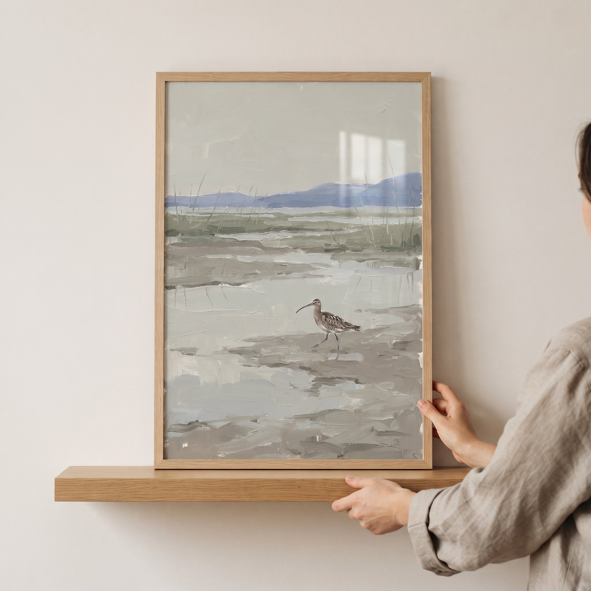 Long Bill Marsh Curlew Bird Wall Art - Solitary Shoreline Walk