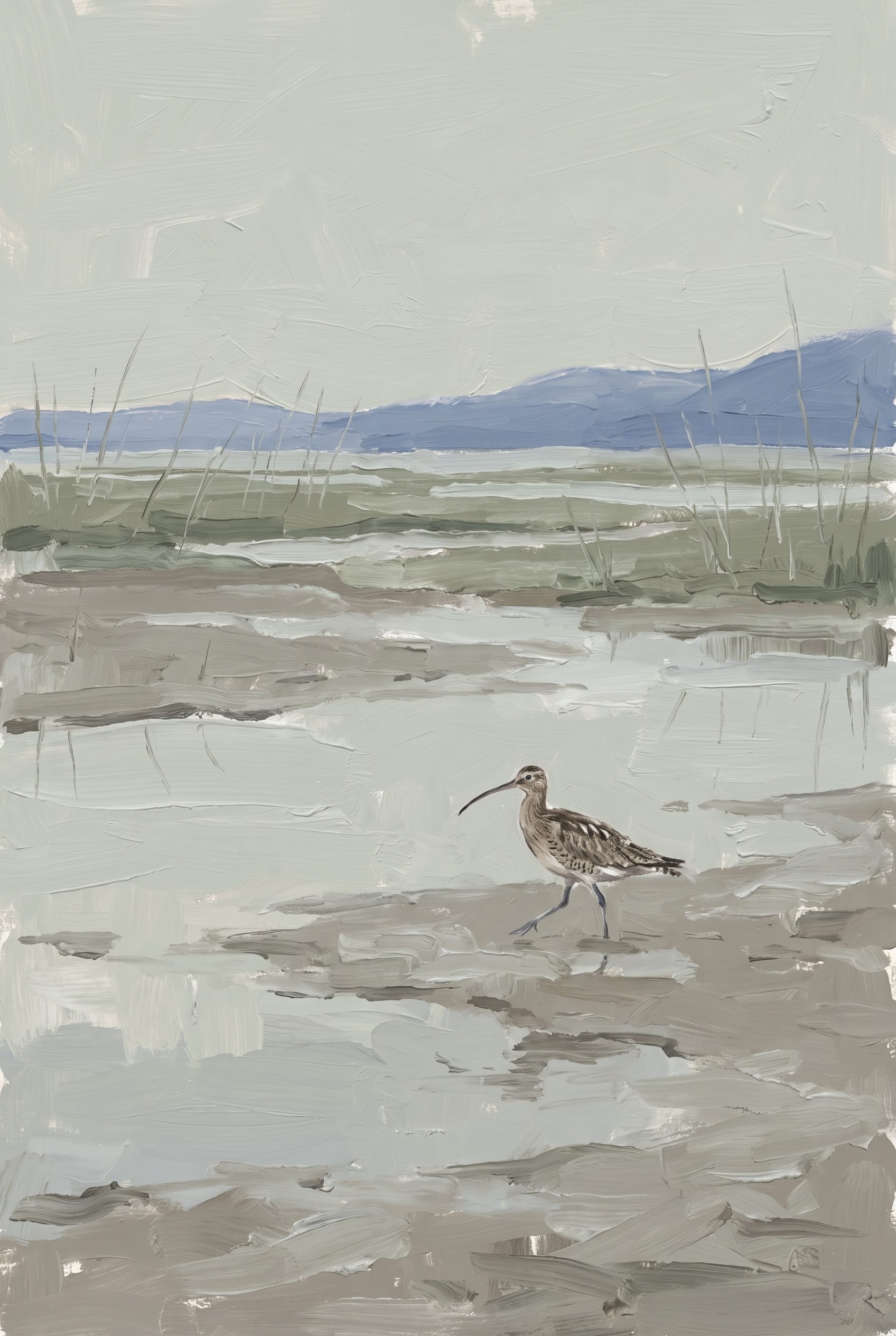 Long Bill Marsh Curlew Bird Wall Art - Solitary Shoreline Walk