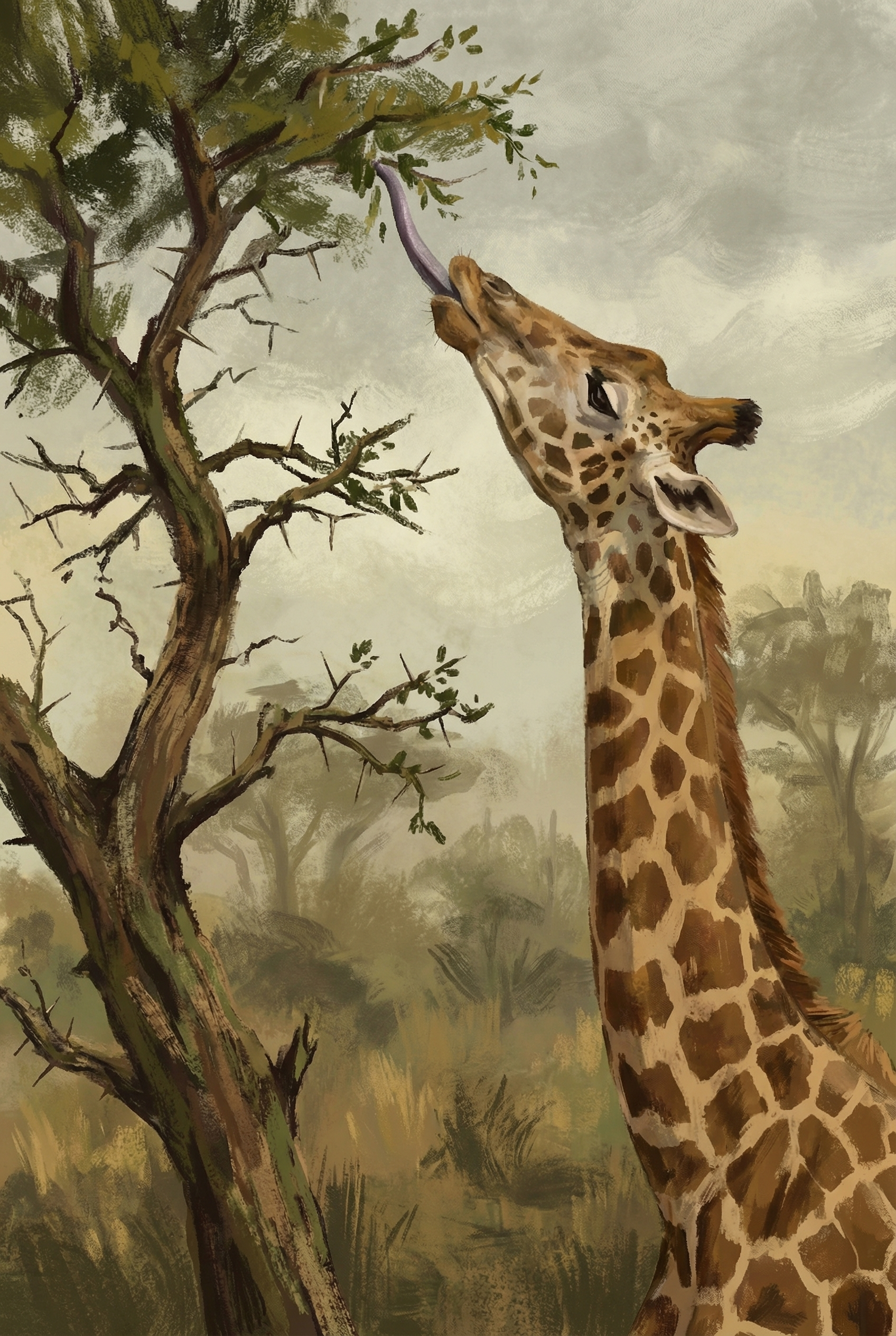 Long Tongue Eating Giraffe Wall Art - The Long Reach