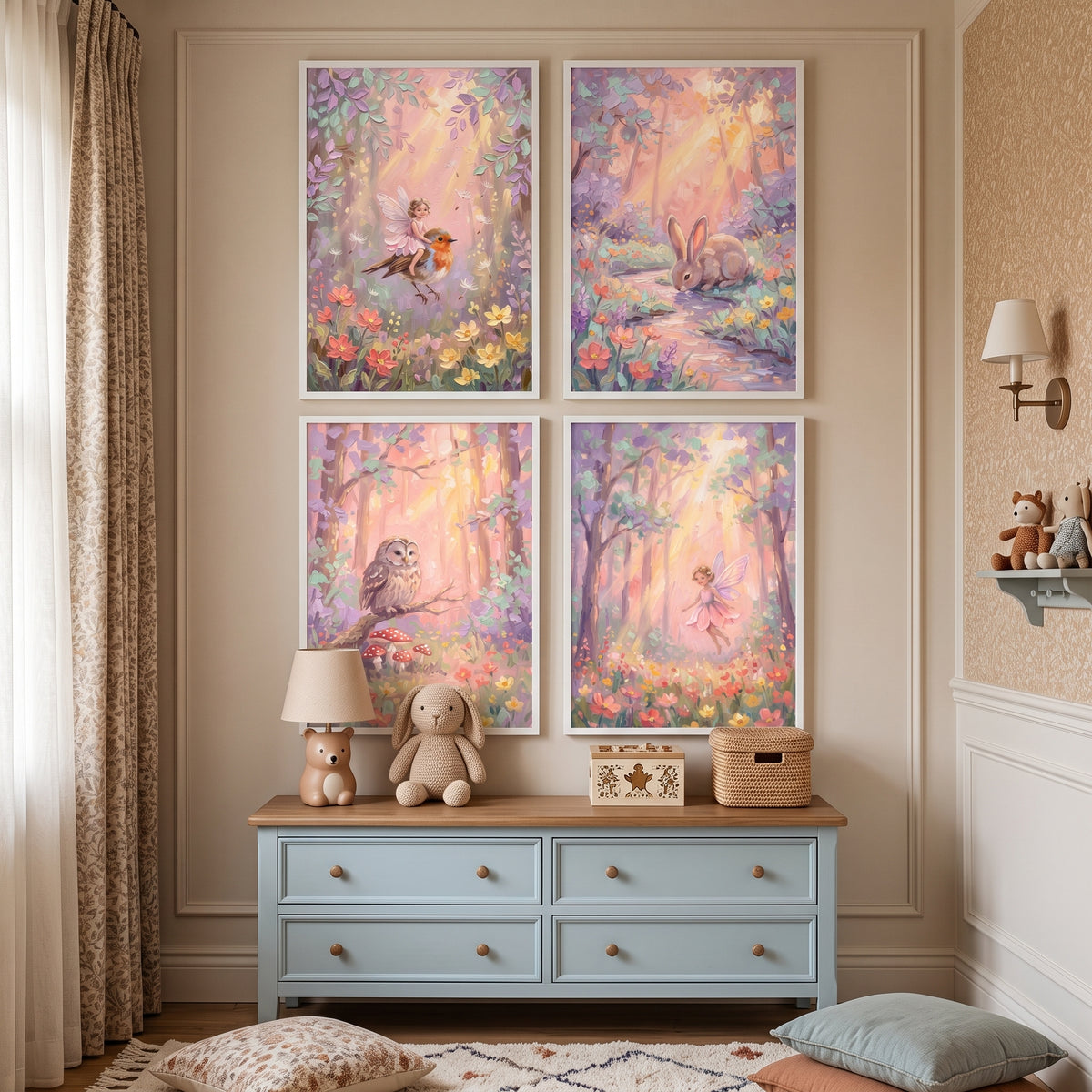 Luminous Impasto Forest Wall Art Set of 4 - Enchanted Forest Dreams