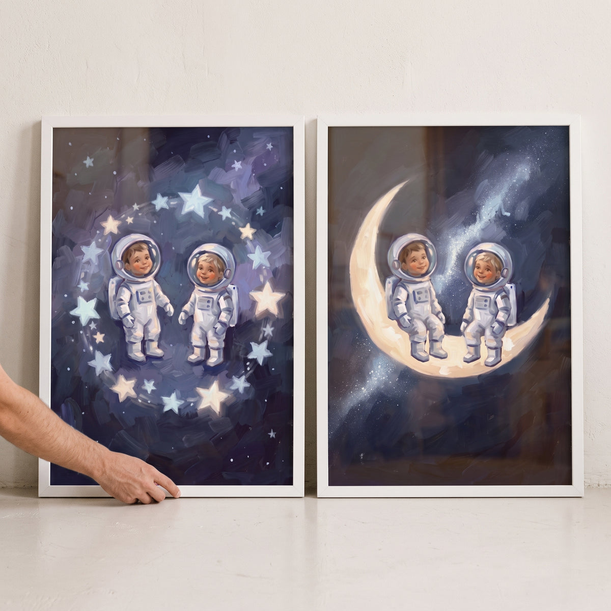 Luminous Starlit Baby Astronauts Wall Art Set of 2 - Little Space Voyagers