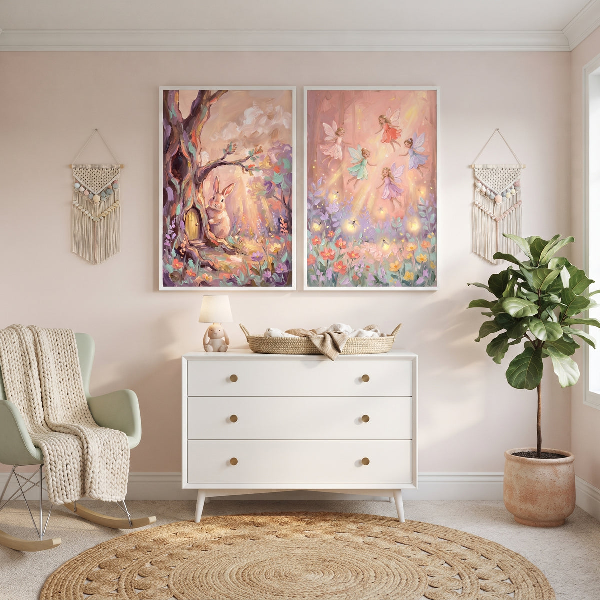 Luminous Sunlit Enchanted Woodland Wall Art Set of 2 - Fairy Garden Magic