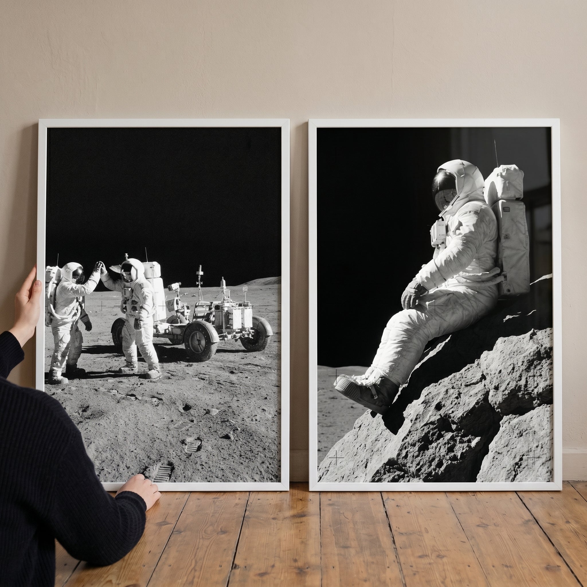 Lunar Surface Vintage Astronaut Artwork Set of 2 - Cosmic Mission