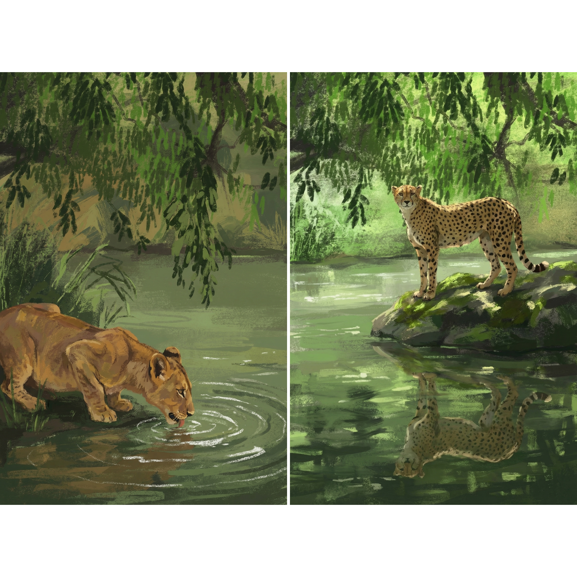 Lush Canopy Big Cat Wall Art Set of 2 - Wild River Reflections