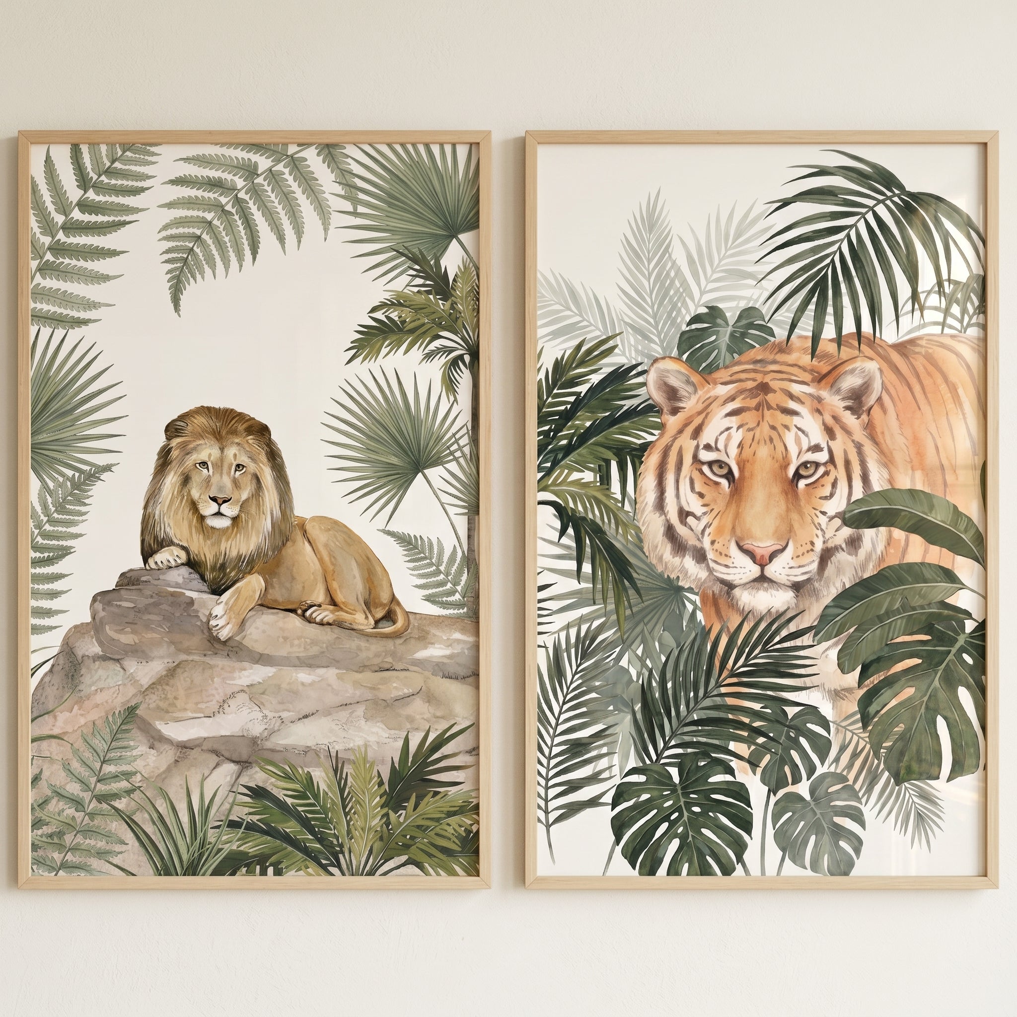 Lush Greenery Jungle Animals Wall Art Set of 2 - Wild Jungle Duo
