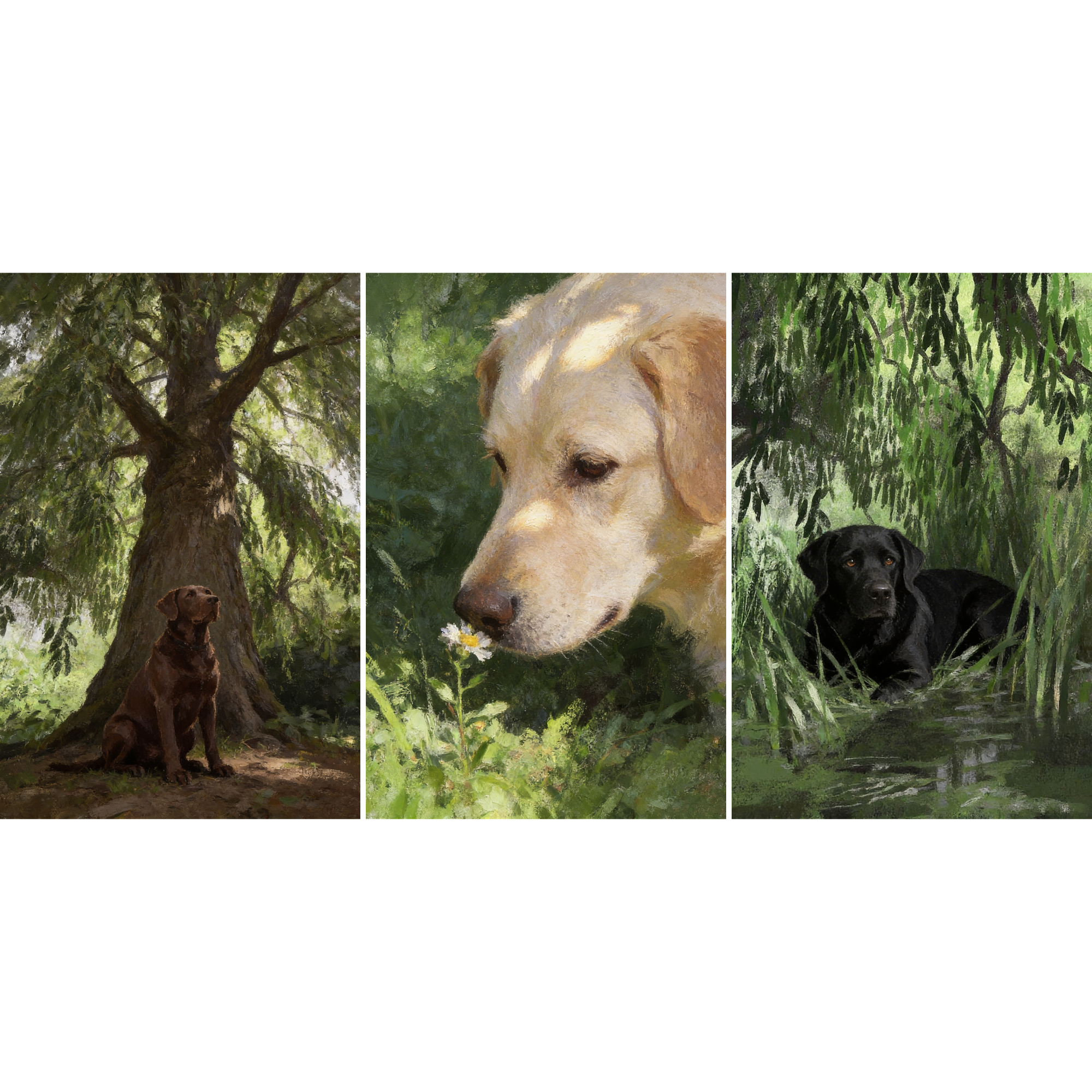 Lush Greenery Labrador Wall Art Set of 3 - Faithful Nature Friends