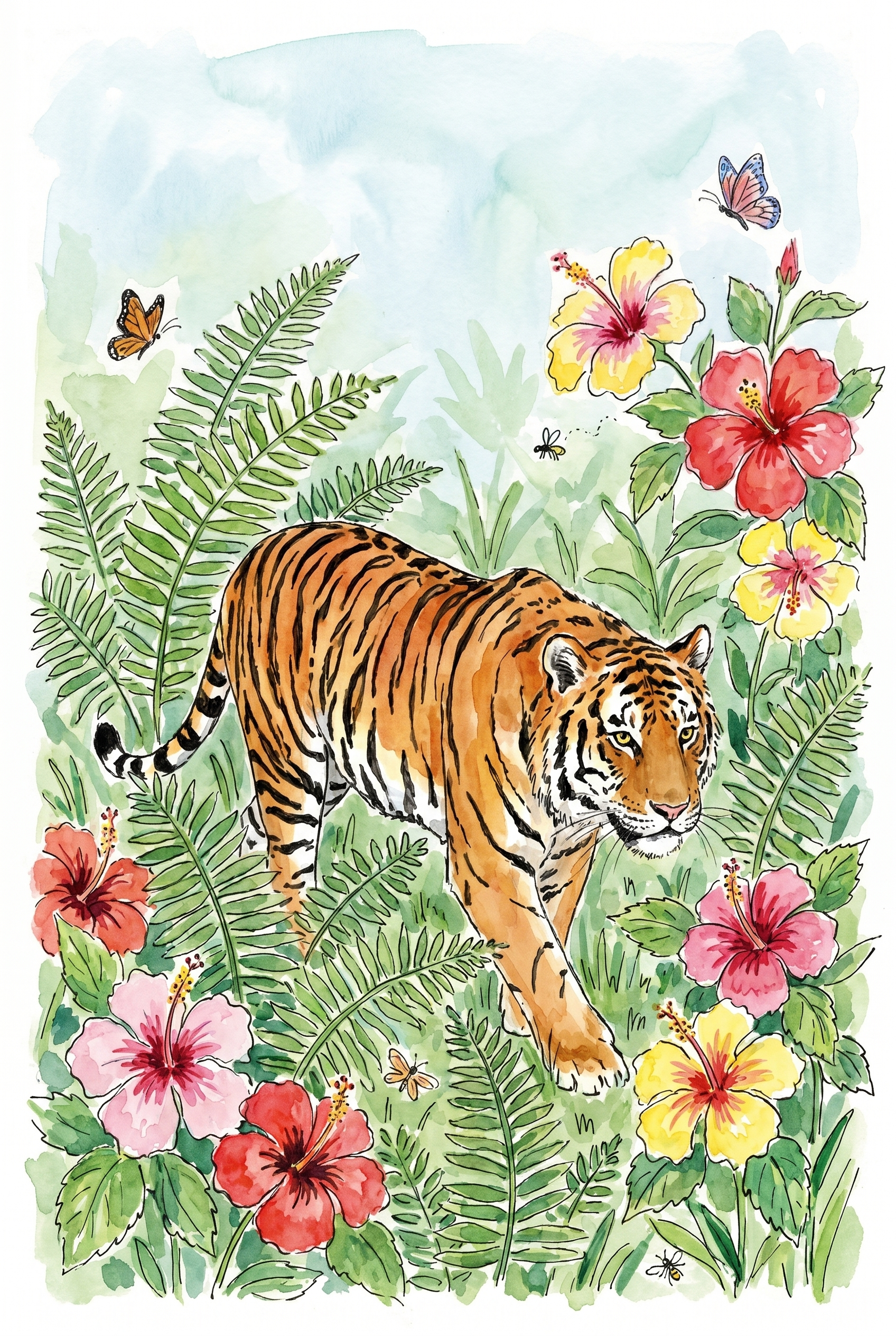 Lush Hibiscus Floral Tiger Wall Art - Wild Hibiscus Prowl