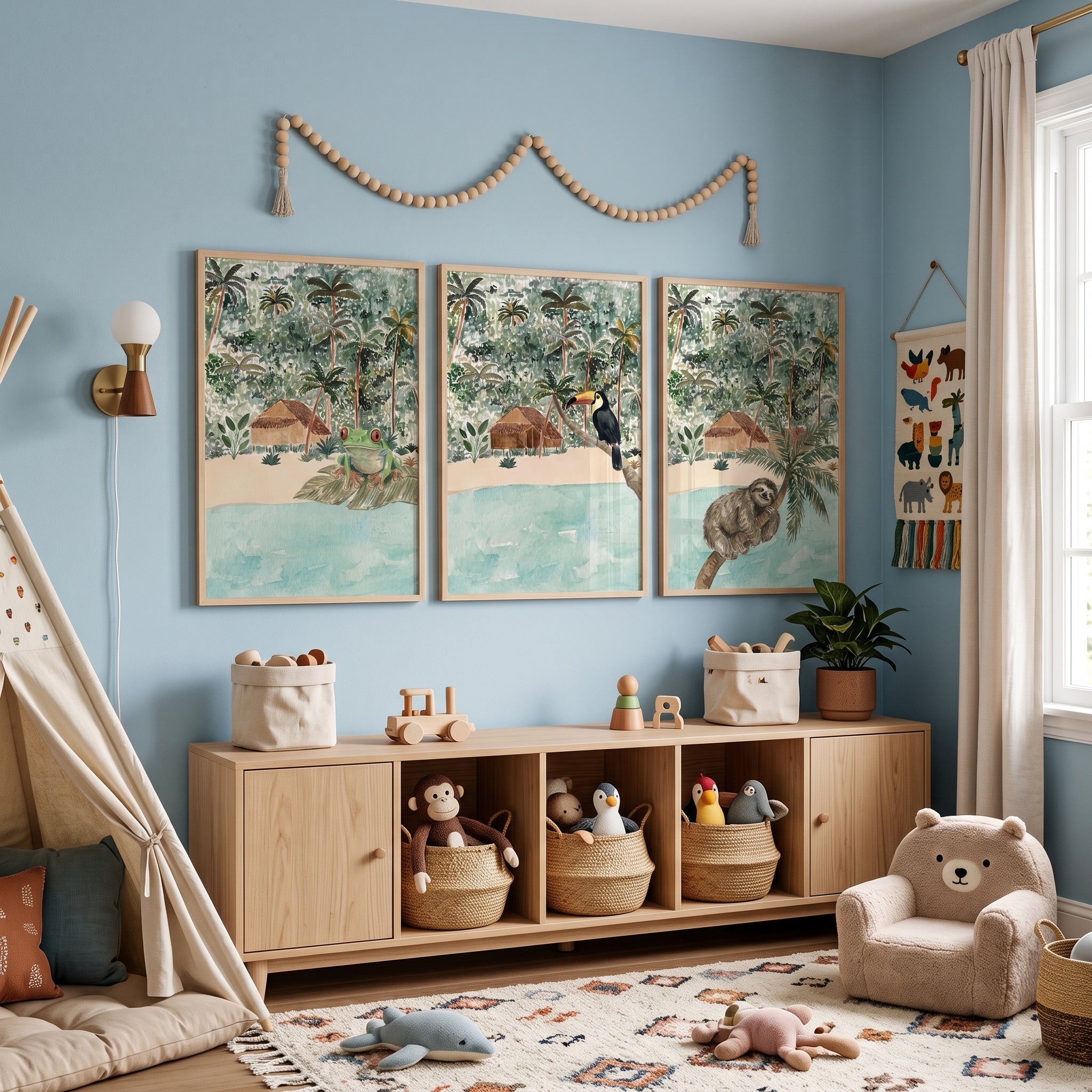 Lush Watercolor Jungle Animals Wall Art Set of 3 - Coastal Animal Art