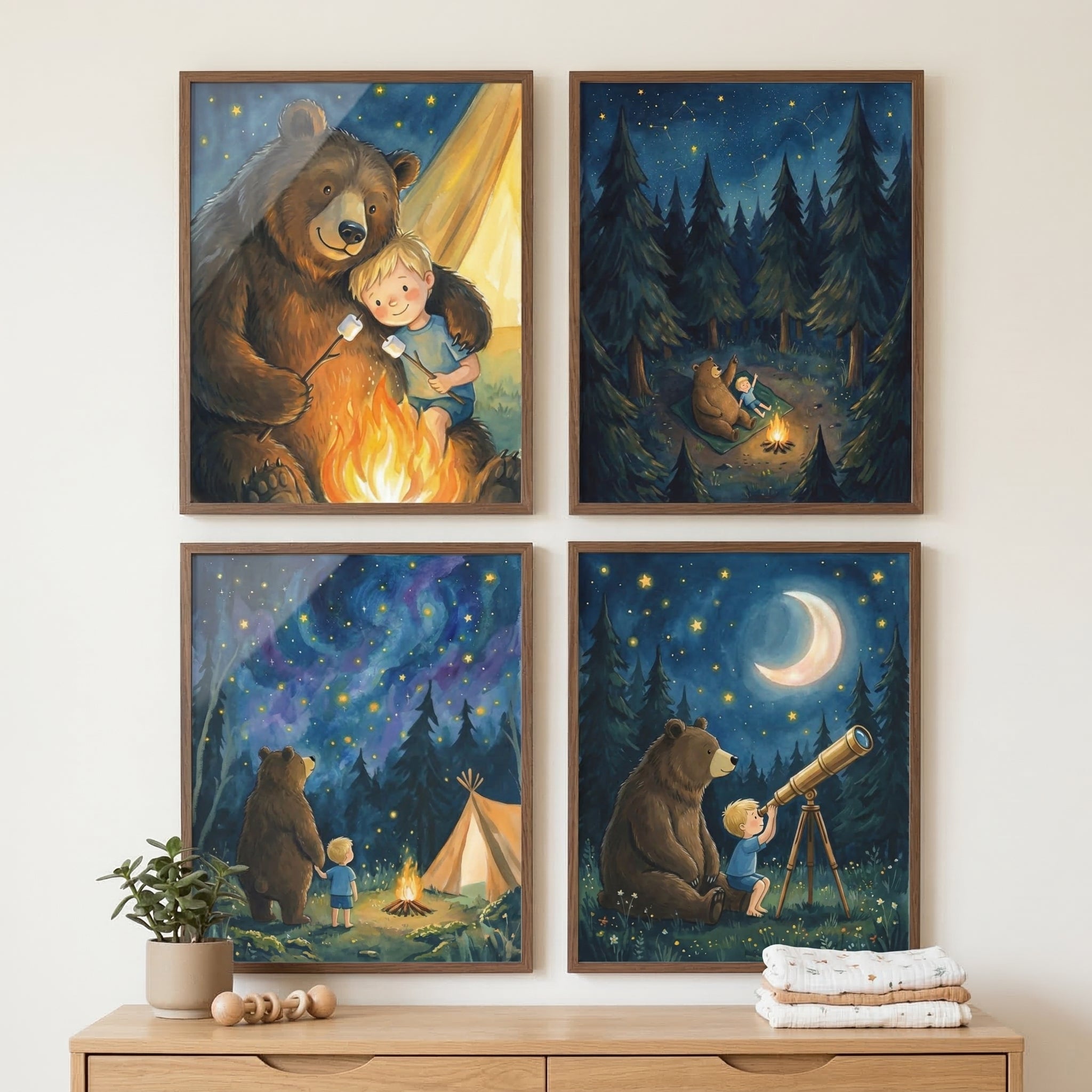 Magical Forest Friendship Wall Art Set of 4 - Starry Forest Friends