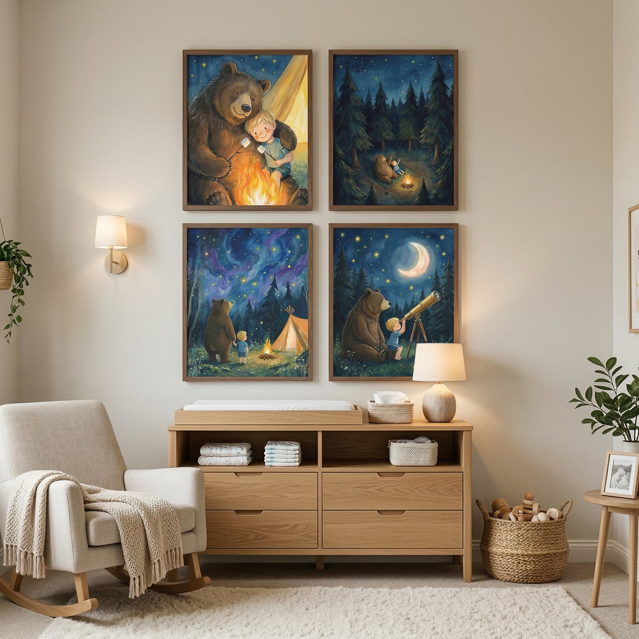 Magical Forest Friendship Wall Art Set of 4 - Starry Forest Friends