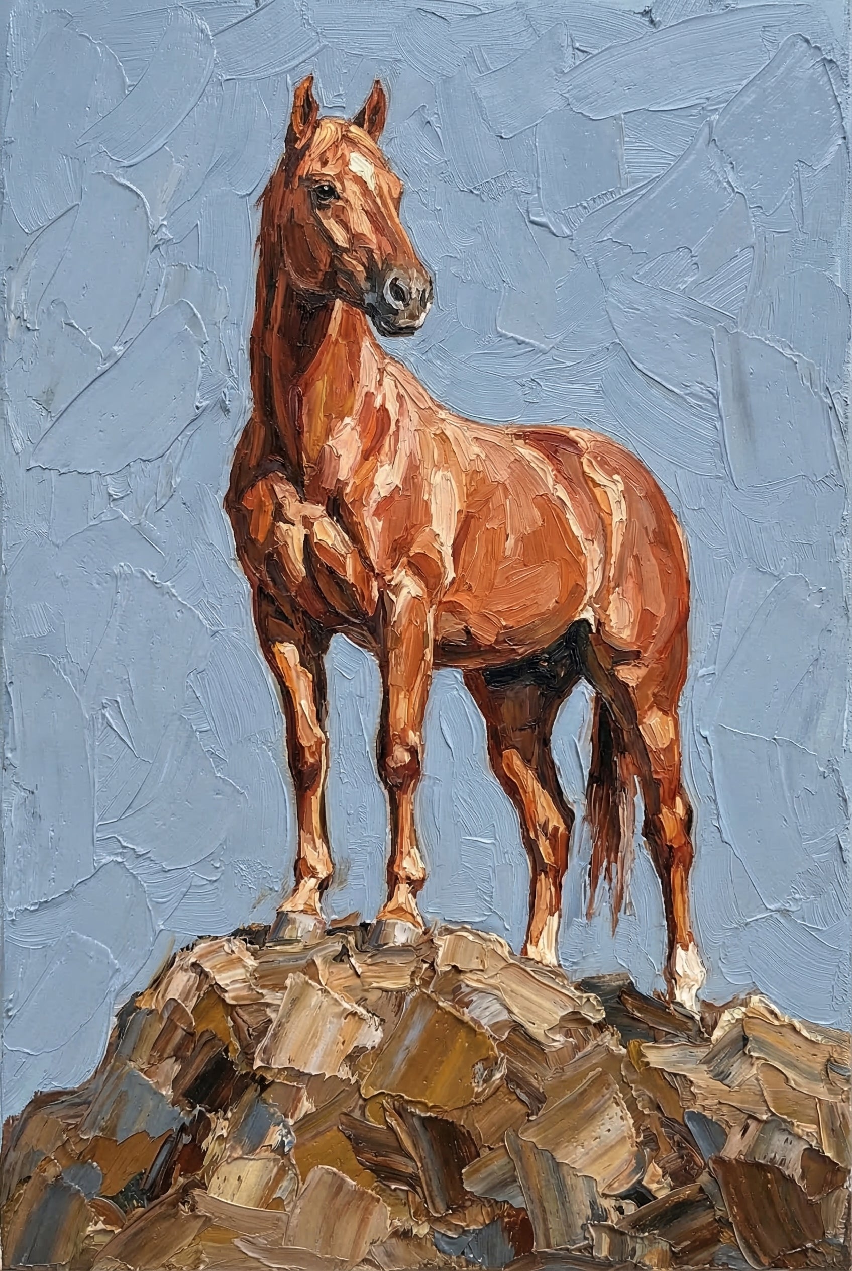 Majestic Mountain Chestnut Horse Wall Art - Stallion On Summit