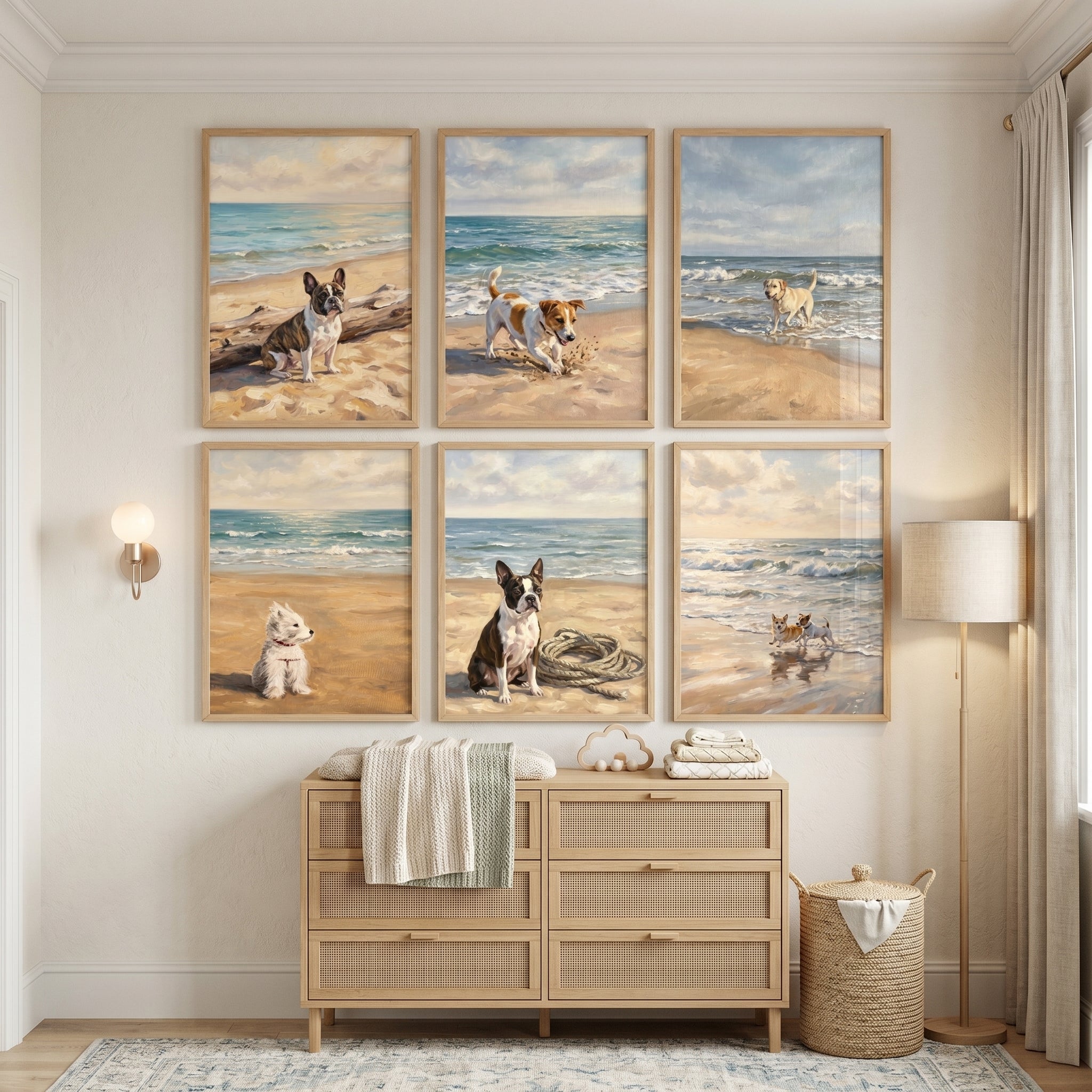 Maritime Sandy Shoreline Dogs Wall Art Set of 6 - Coastal Canine Days