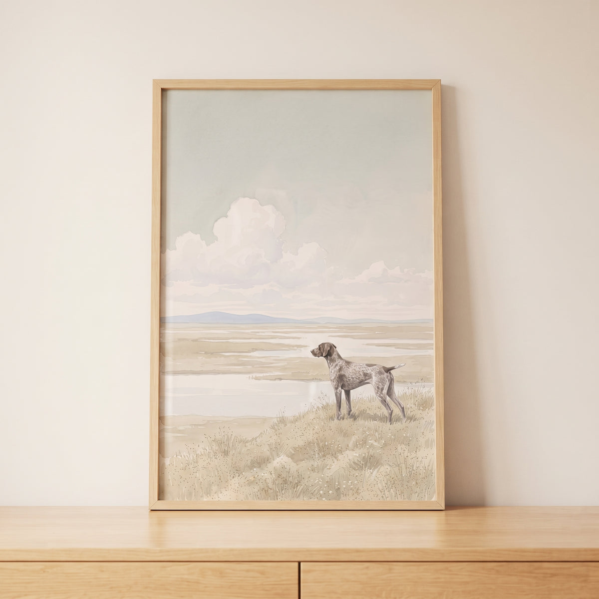 Marsh Landscape Shorthaired Pointer Dog Wall Art - Silent Marsh Sentinel