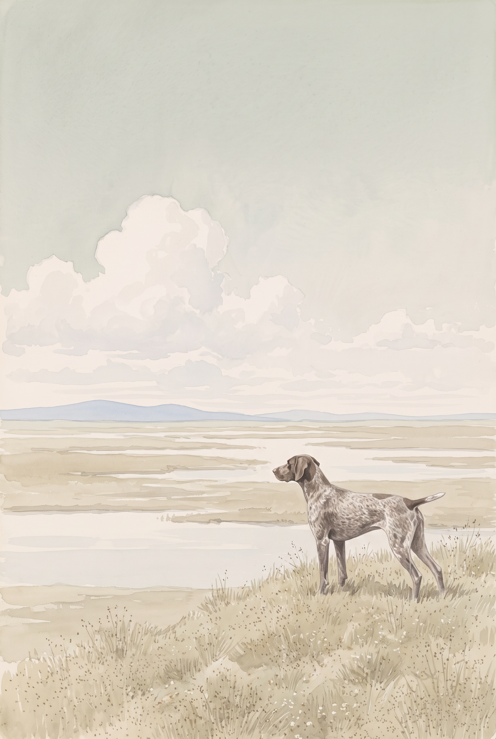 Marsh Landscape Shorthaired Pointer Dog Wall Art - Silent Marsh Sentinel
