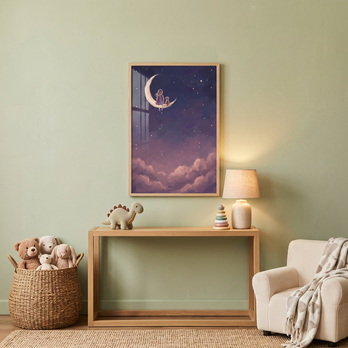 Mauve Cloud Girl Dog Wall Art - Moonlit Friendship