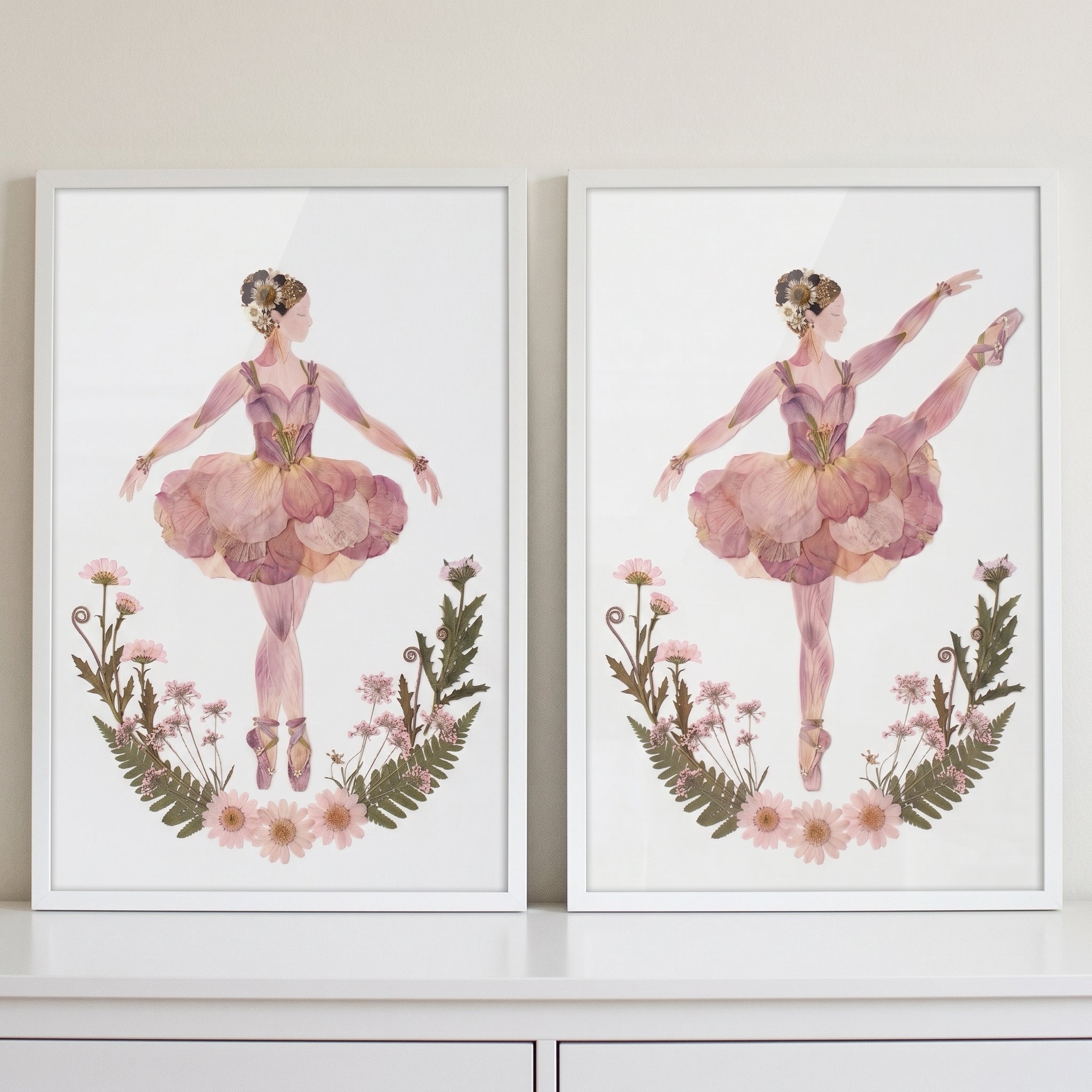 Mauve Dried Flower Ballerina Wall Art Set of 2 - Petal Ballet Duo