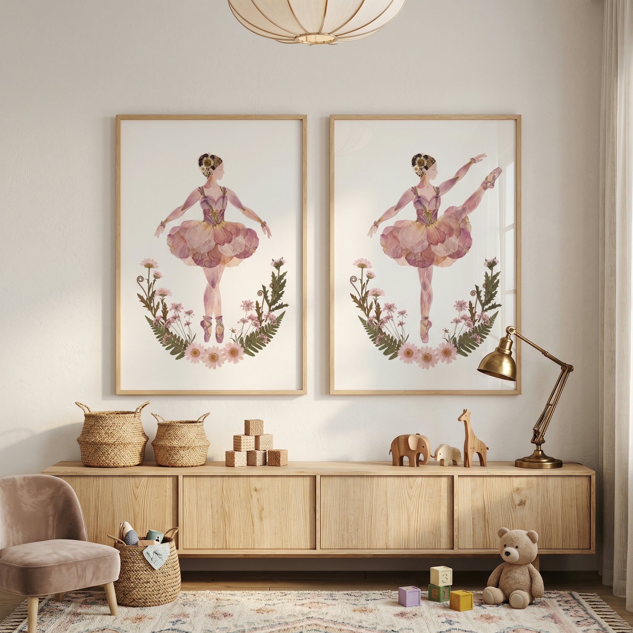 Mauve Dried Flower Ballerina Wall Art Set of 2 - Petal Ballet Duo