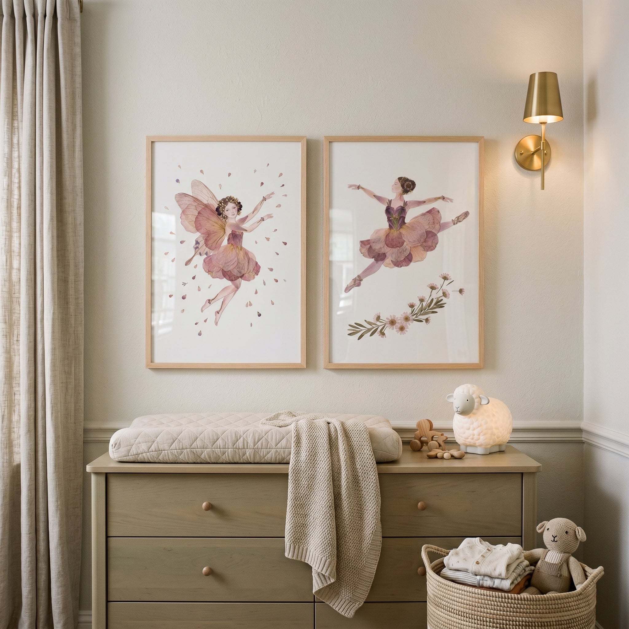 Mauve Dried Petal Girl Wall Art Set of 2 - Blossom Ballet